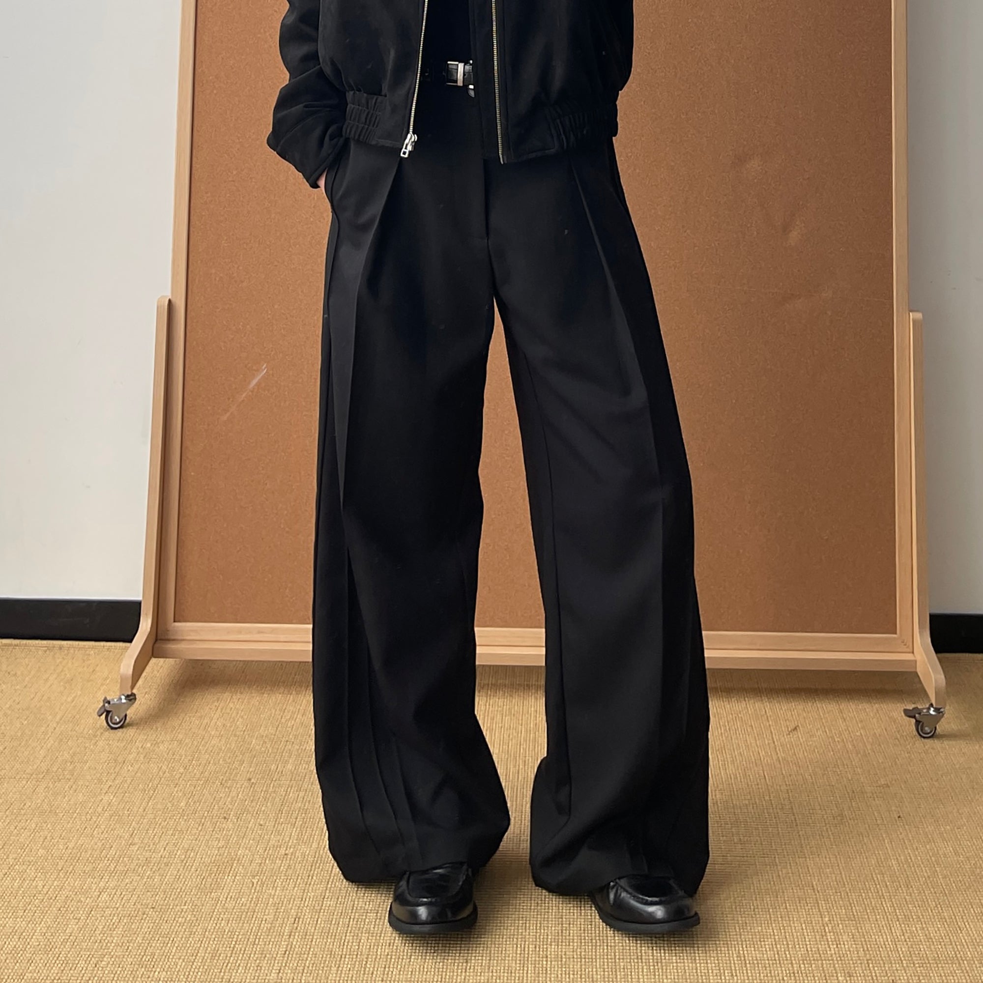 OKAYTHXBYE Essential Pleated Wide-Leg Trousers, premium urban and streetwear designers apparel on PROJECTISR.com, OKAYTHXBYE