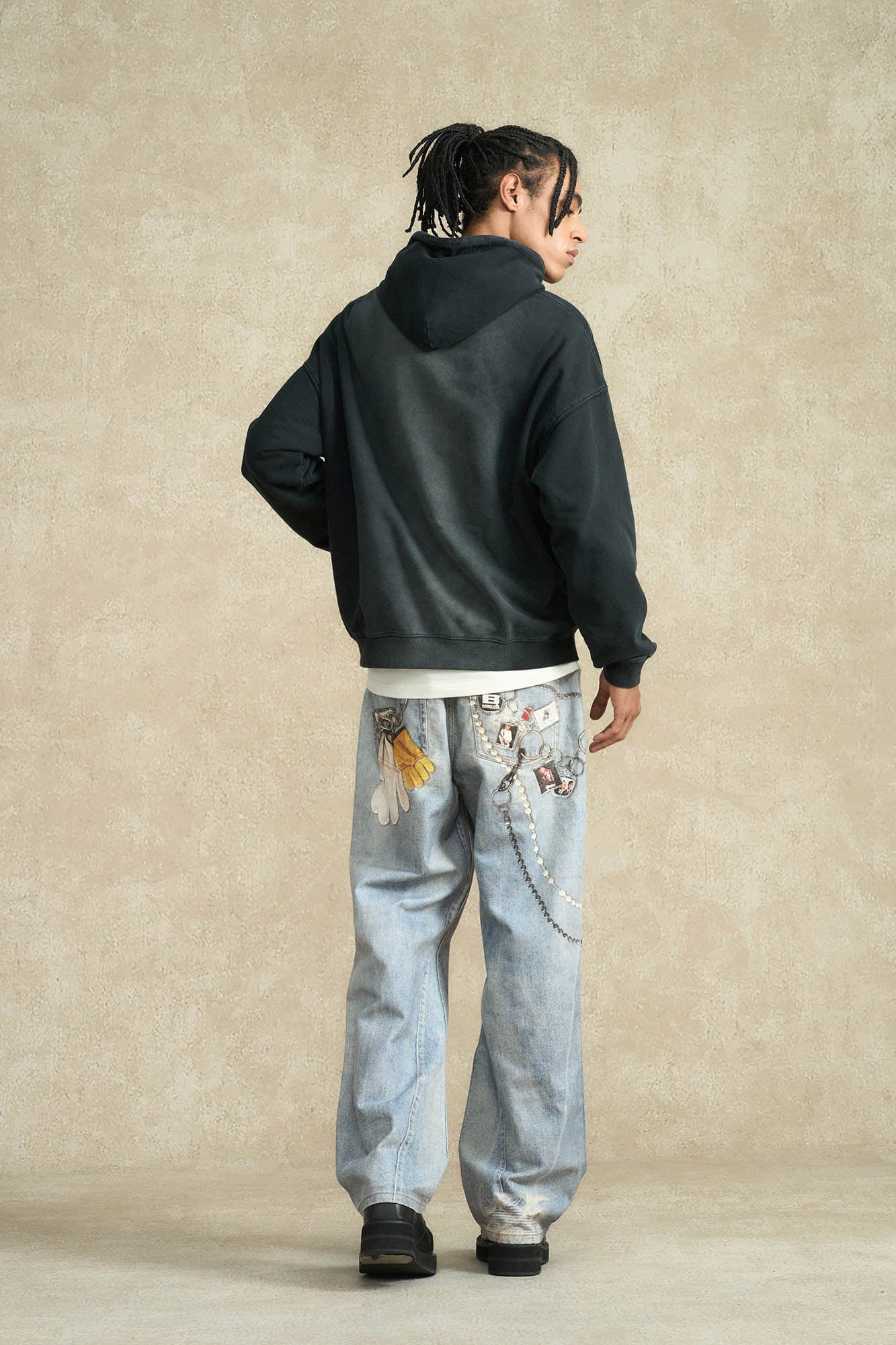 BONELESS Retro Chain Graphic Washed Jeans, premium urban and streetwear designers apparel on PROJECTISR.com, BONELESS