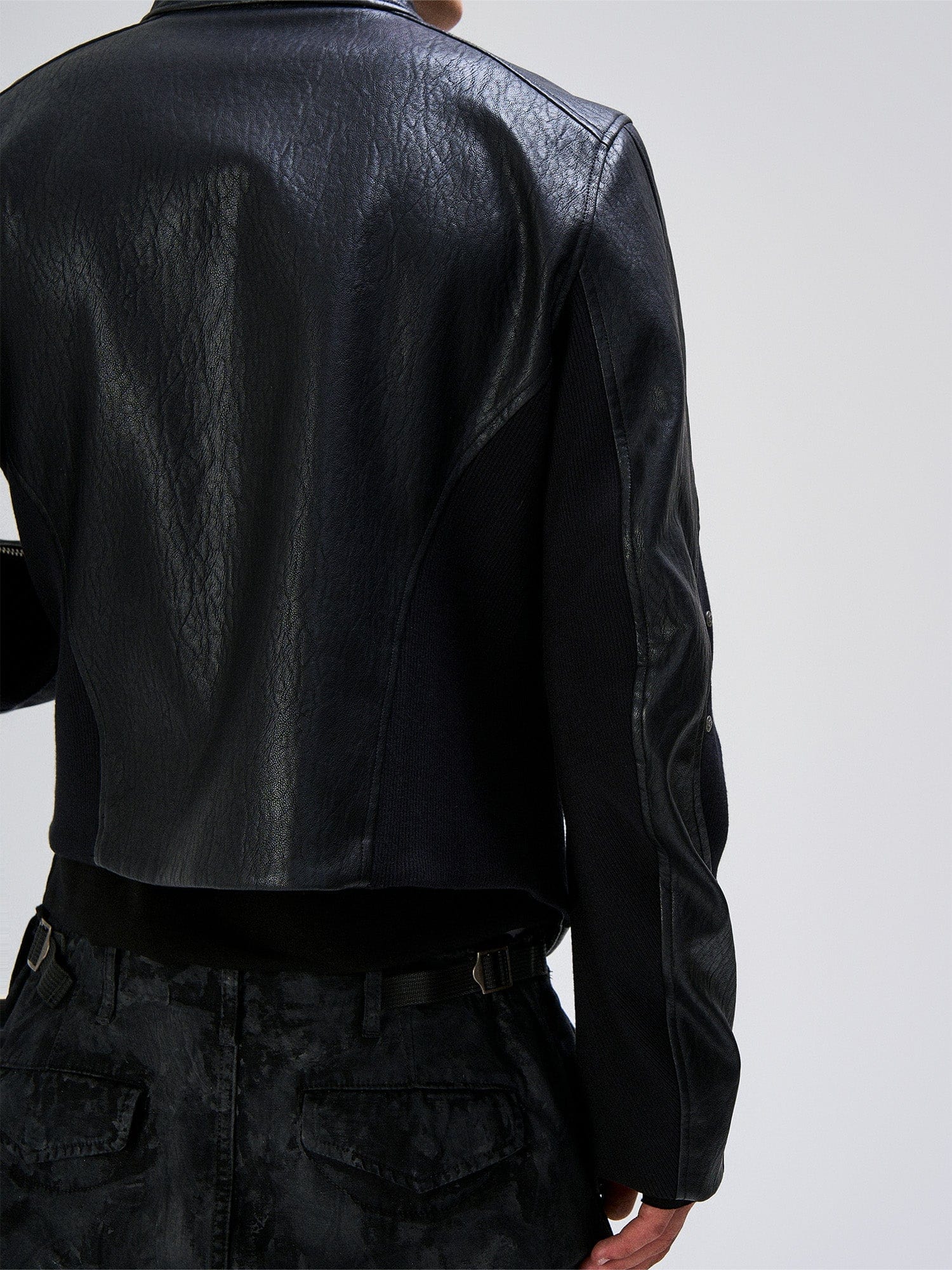 FLYERRER Structured Panel Faux Leather Biker Jacket, premium urban and streetwear designers apparel on PROJECTISR.com, FLYERRER