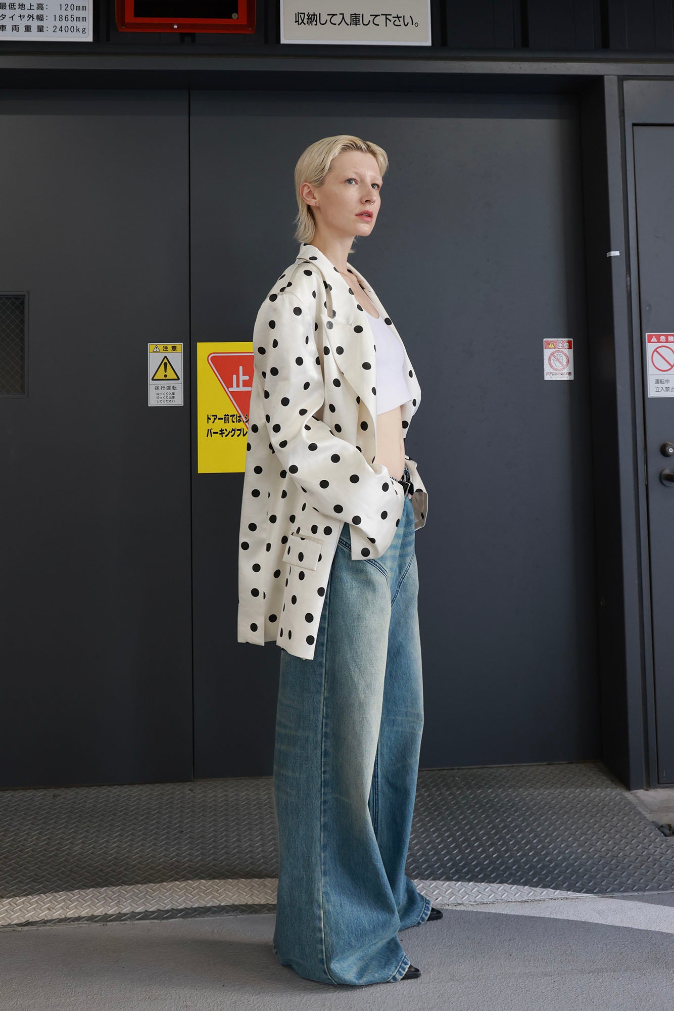 SOURPLUM Satin Polka-Dot Blazer