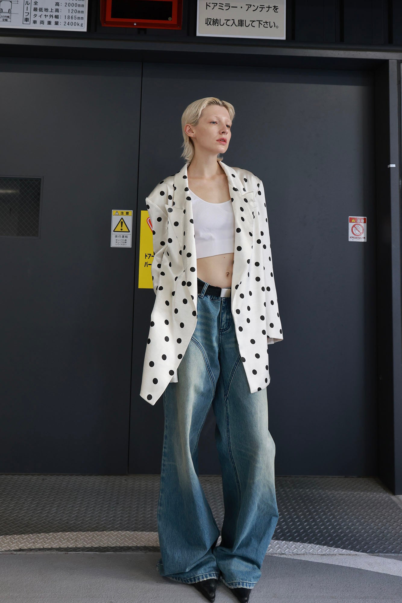 SOURPLUM Satin Polka-Dot Blazer