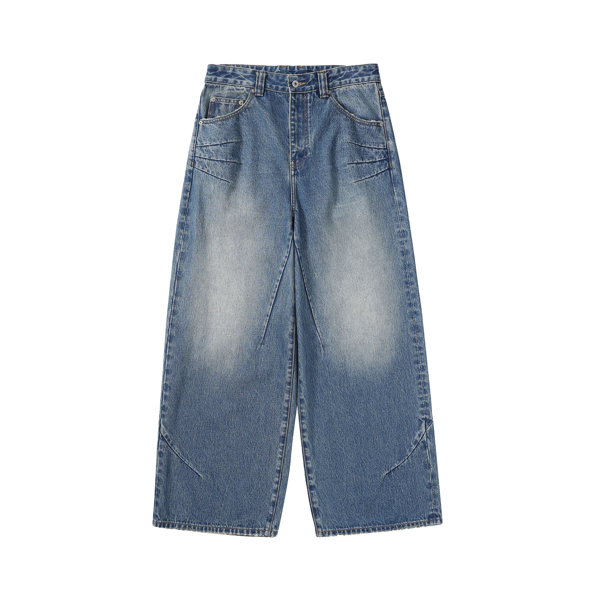 MAKEMORE Washed Pintuck Wide-Leg Jeans