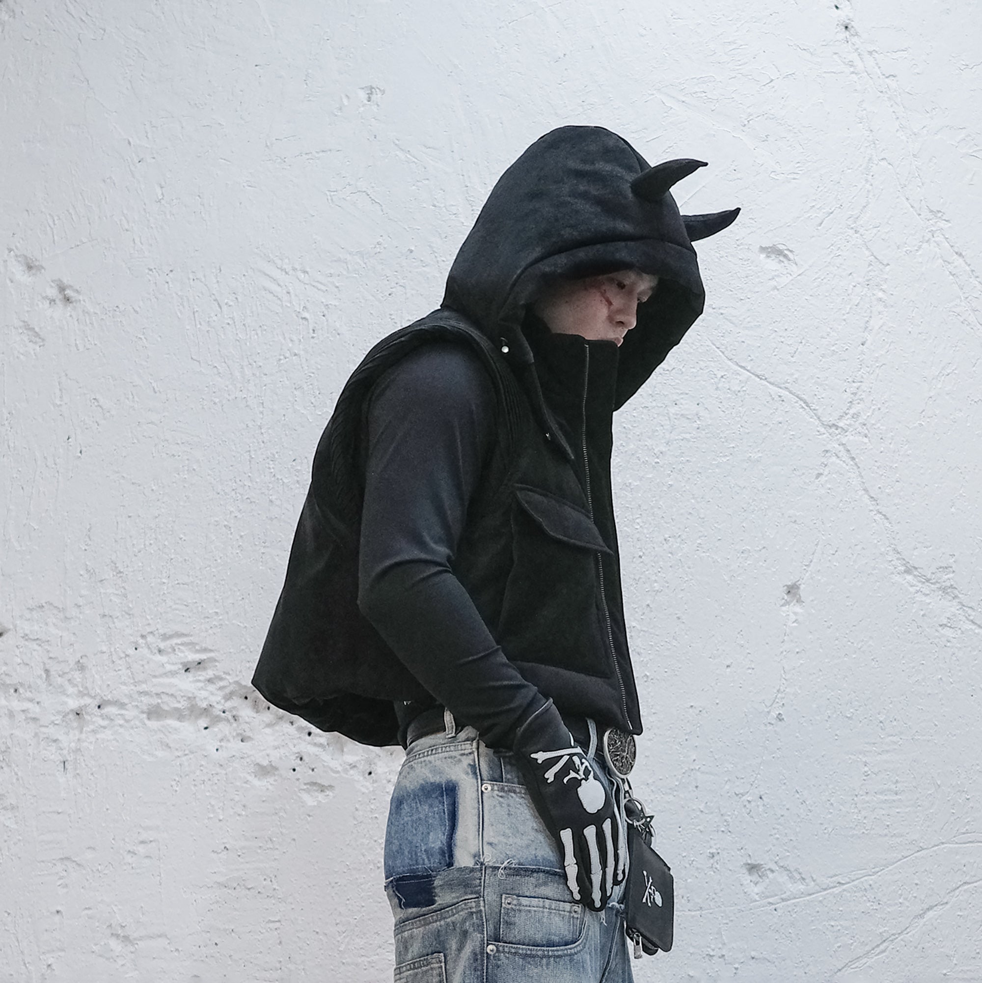 UNDERWATER Demon Horned Detachable Hood Down Vest