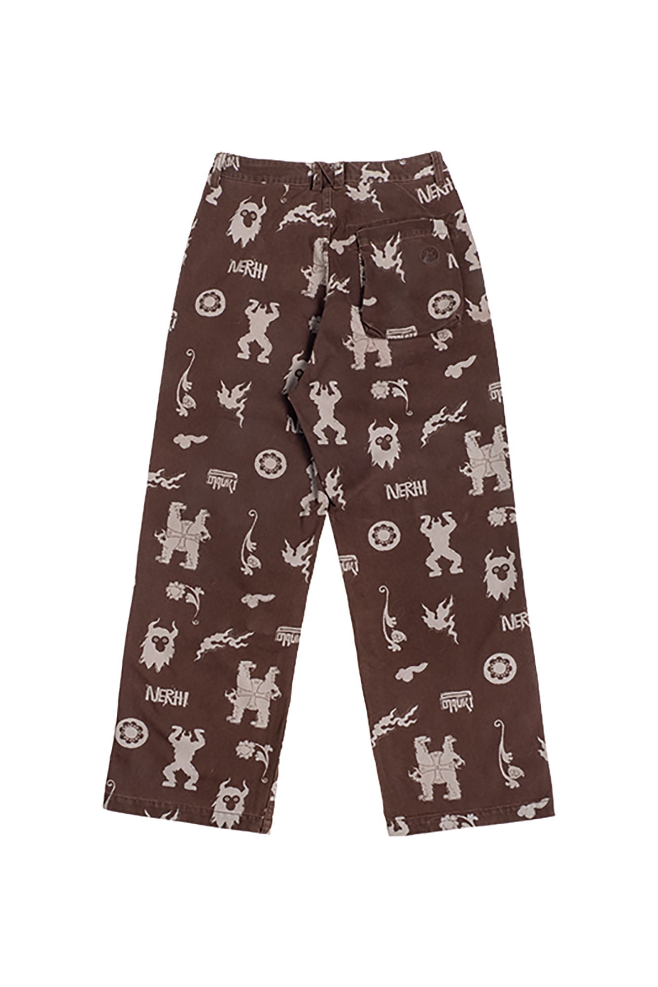 NERHI Tribal Totem Full-Print Patch-Pocket Pants