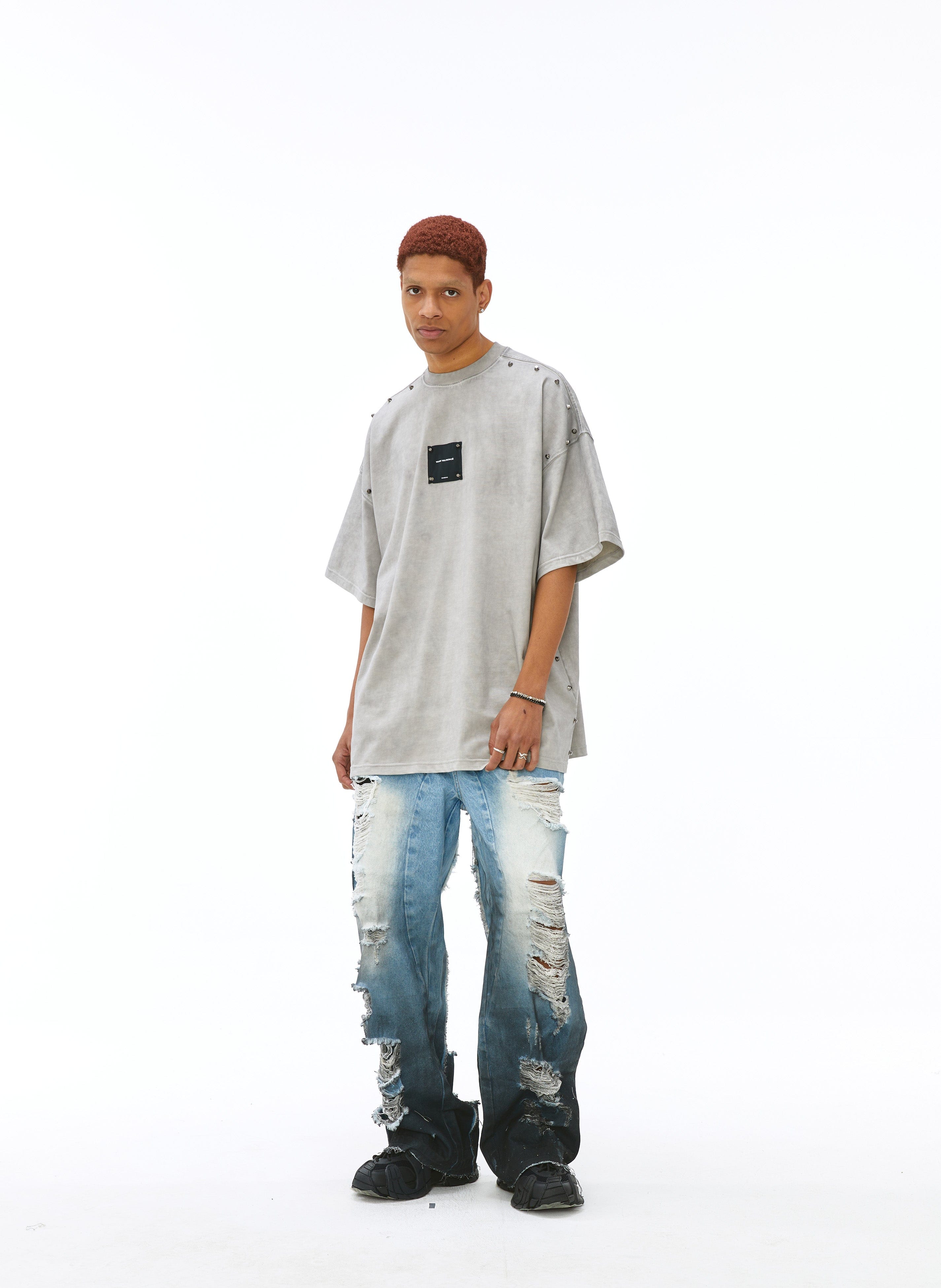 VANN VALRENCE Washed Studded Box Patch T-Shirt