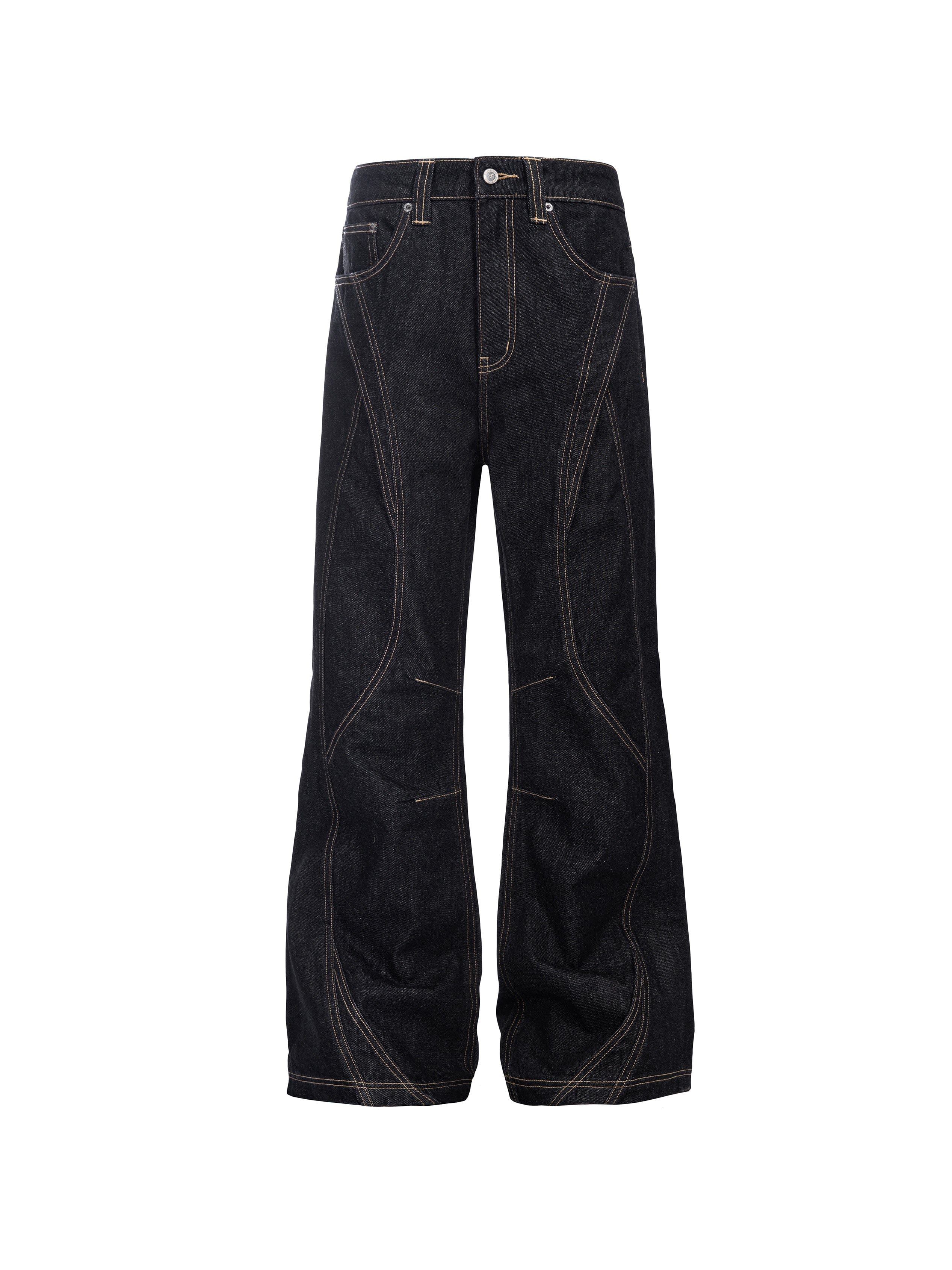 CATSSTAC Curved Panel Stitch Straight-Leg Raw Jeans, premium urban and streetwear designers apparel on PROJECTISR.com, CATSSTAC