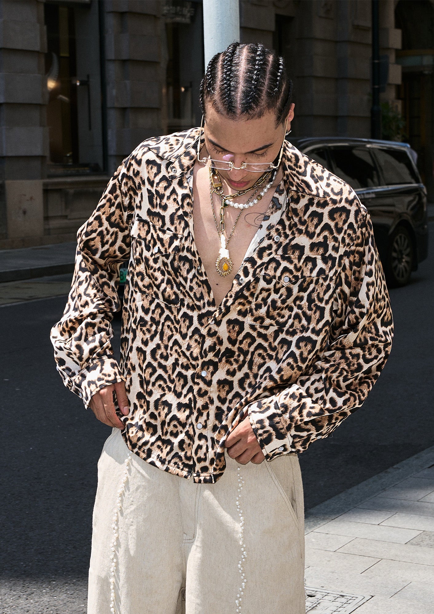 STEEPC Leopard Pearl Embellished Boxy Shirt, premium urban and streetwear designers apparel on PROJECTISR.com, STEEPC