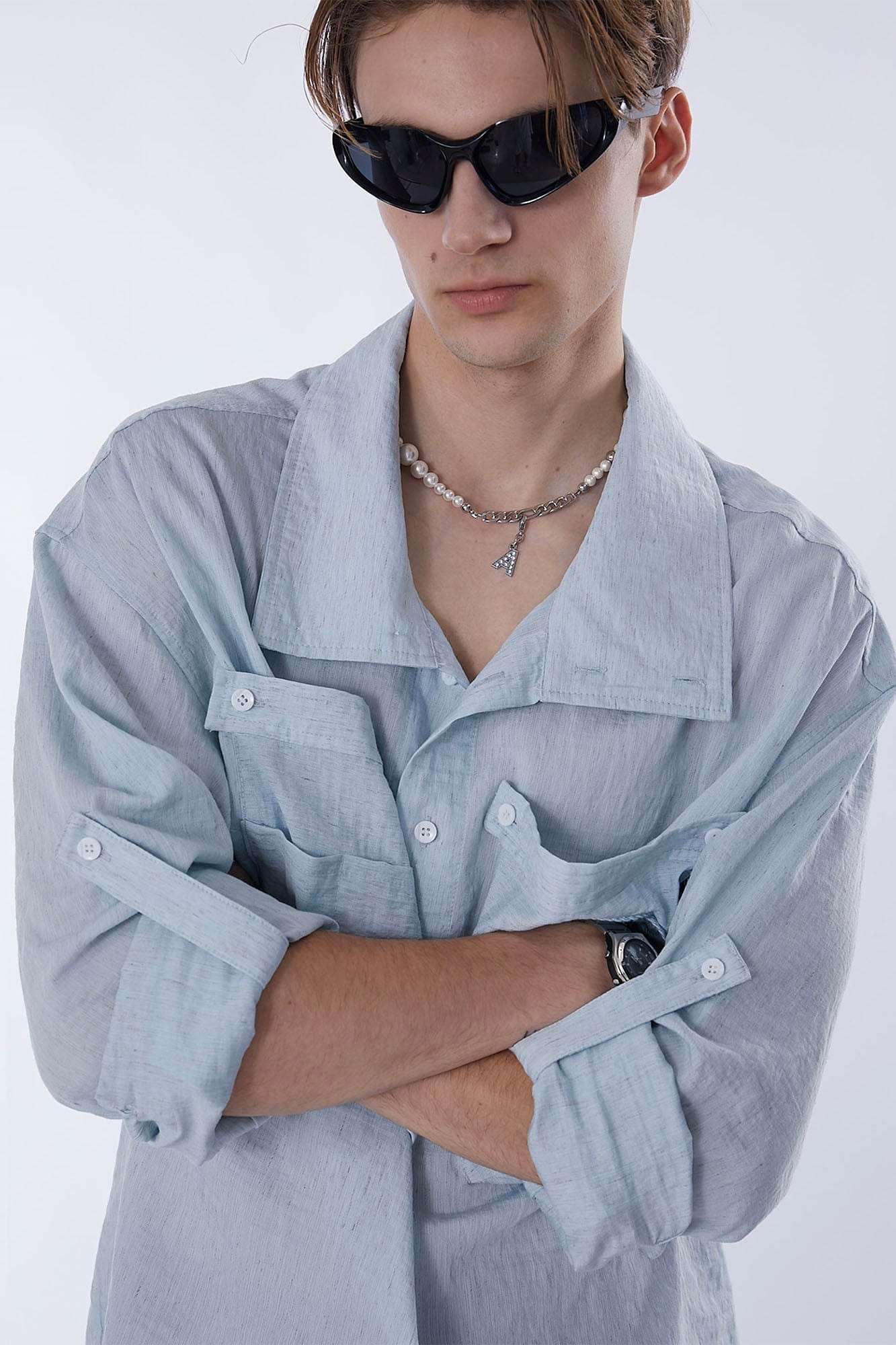 ASSEEN Rose Embroidered Pocket Linen-Blended Overshirt, premium urban and streetwear designers apparel on PROJECTISR.com, ASSEEN