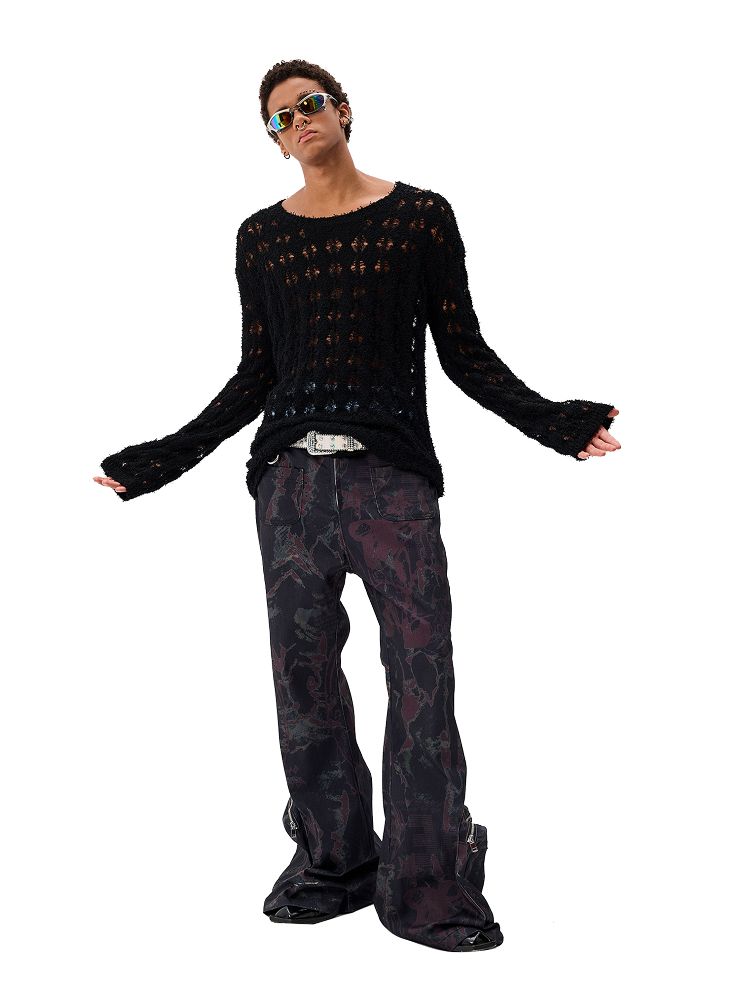 CYCYCY Punk Open-Knit Distressed Sweater