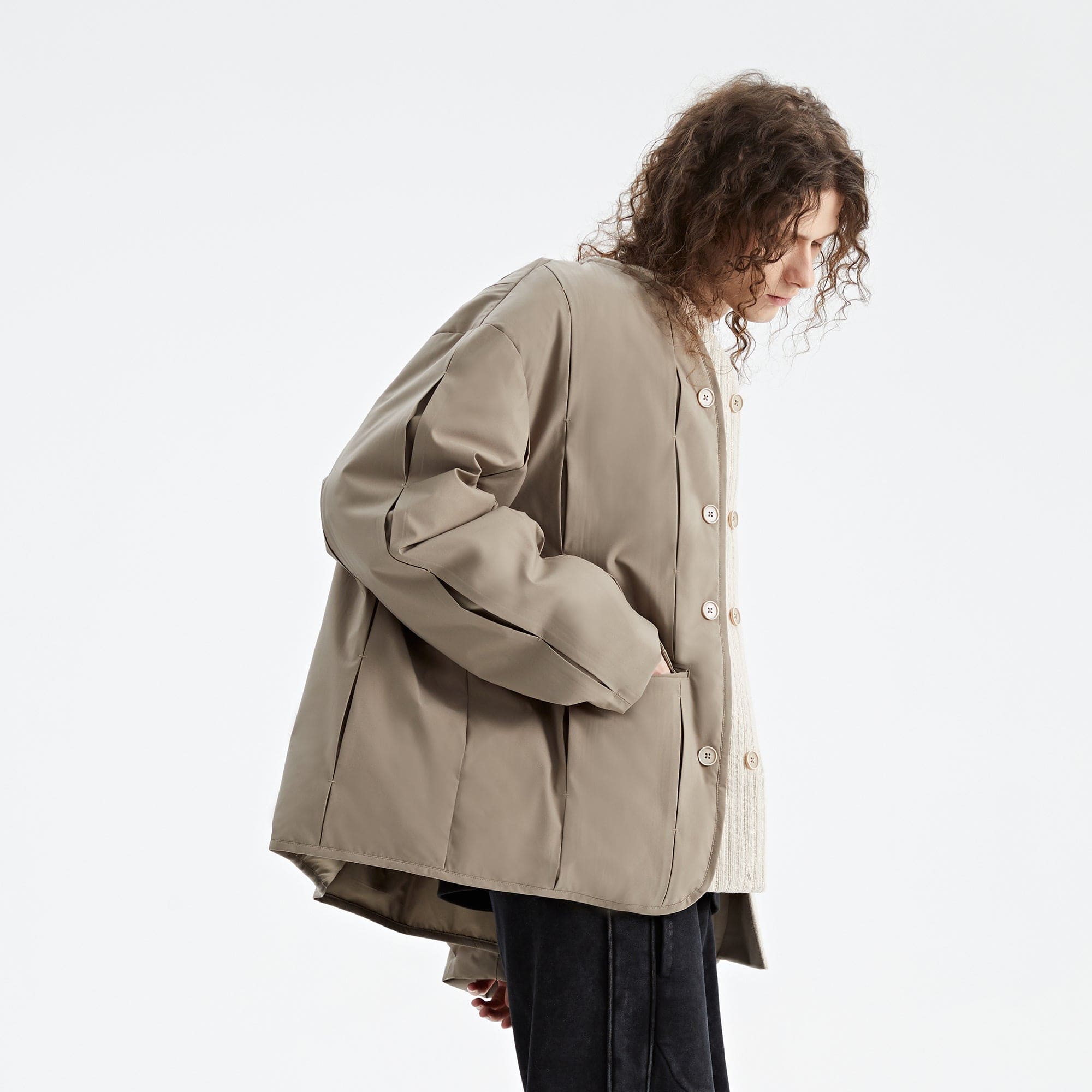 ORGANIC EMOTION Spliced Waterproof Duck Down Scarf Jacket, premium urban and streetwear designers apparel on PROJECTISR.com, ORGANIC EMOTION