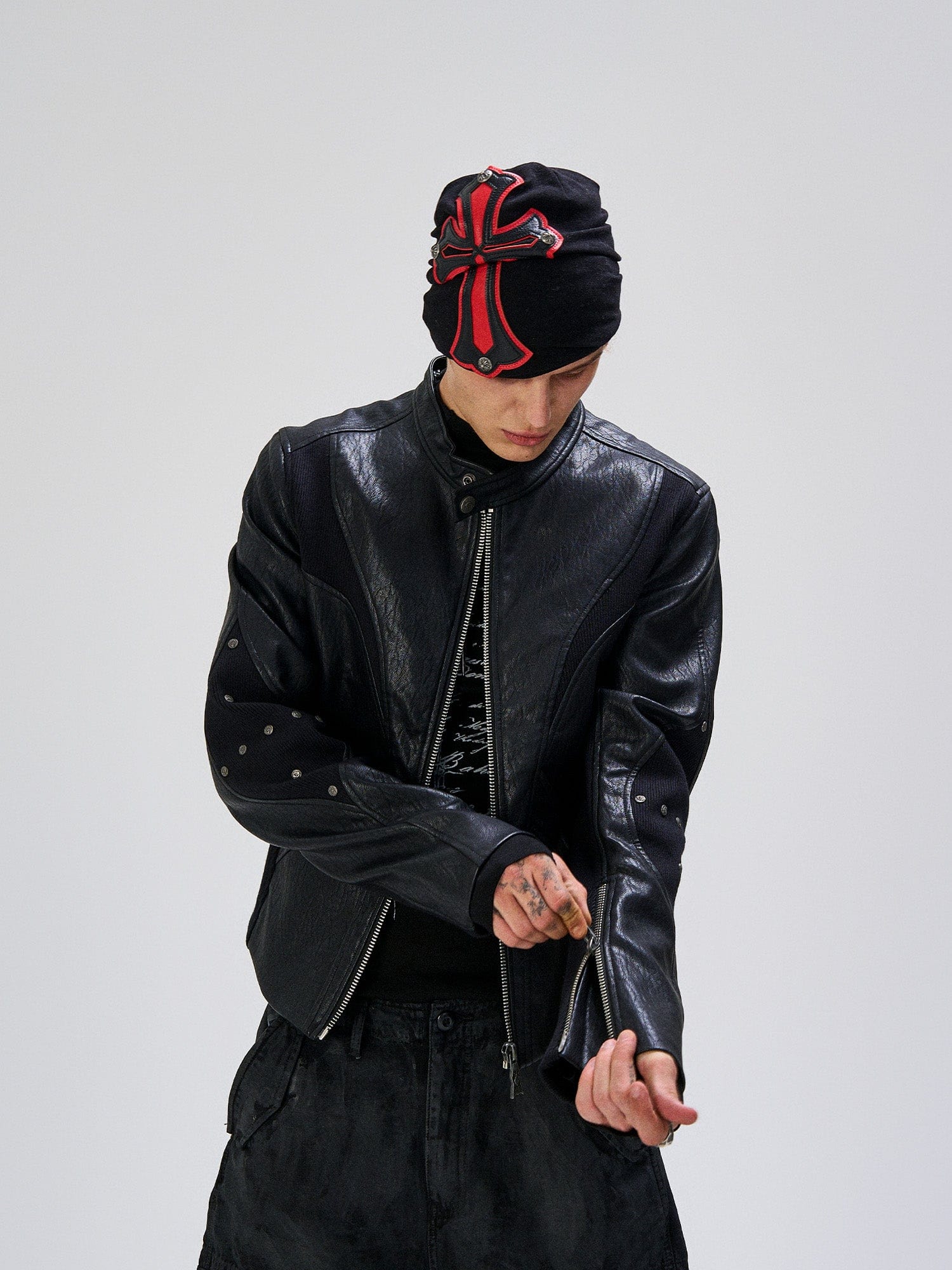 FLYERRER Structured Panel Faux Leather Biker Jacket, premium urban and streetwear designers apparel on PROJECTISR.com, FLYERRER