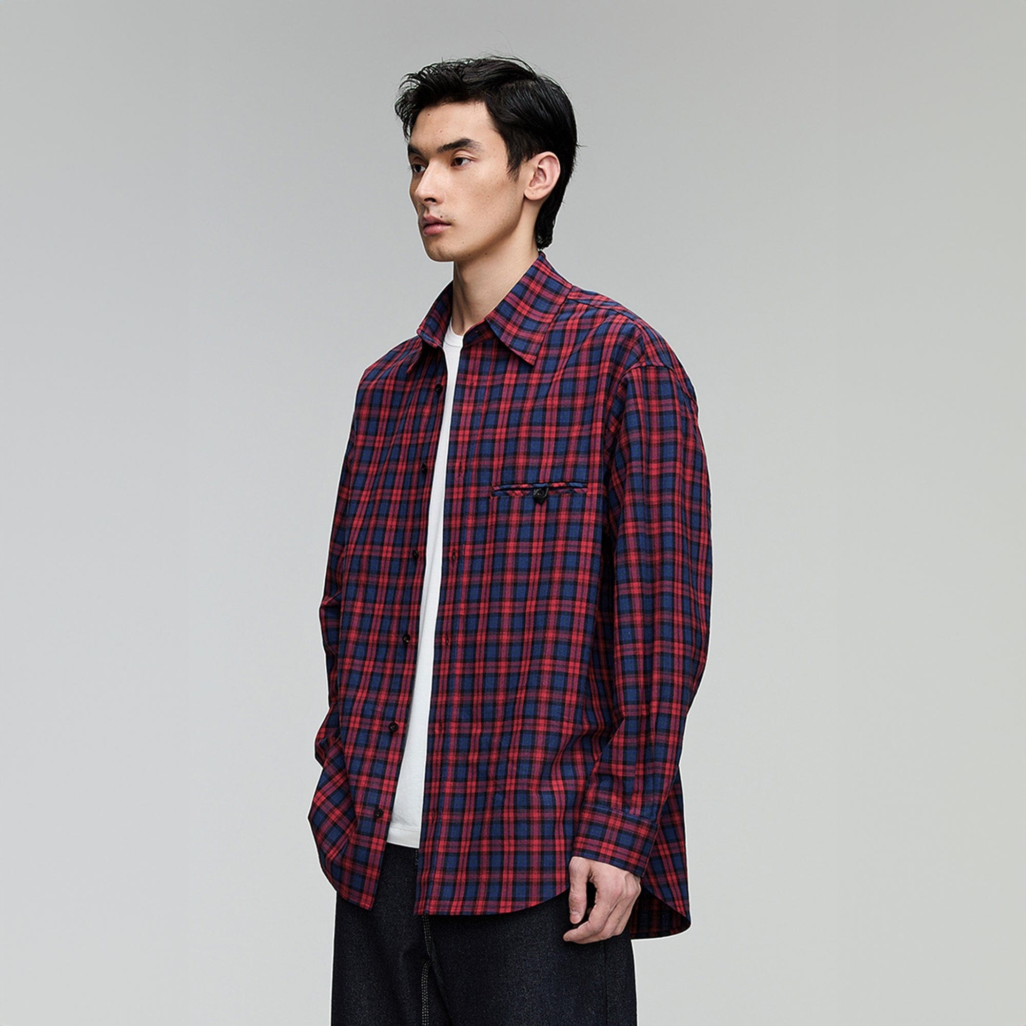 OPICLOTH Plaid Oversized Button-Up Shirt, premium urban and streetwear designers apparel on PROJECTISR.com, OPICLOTH