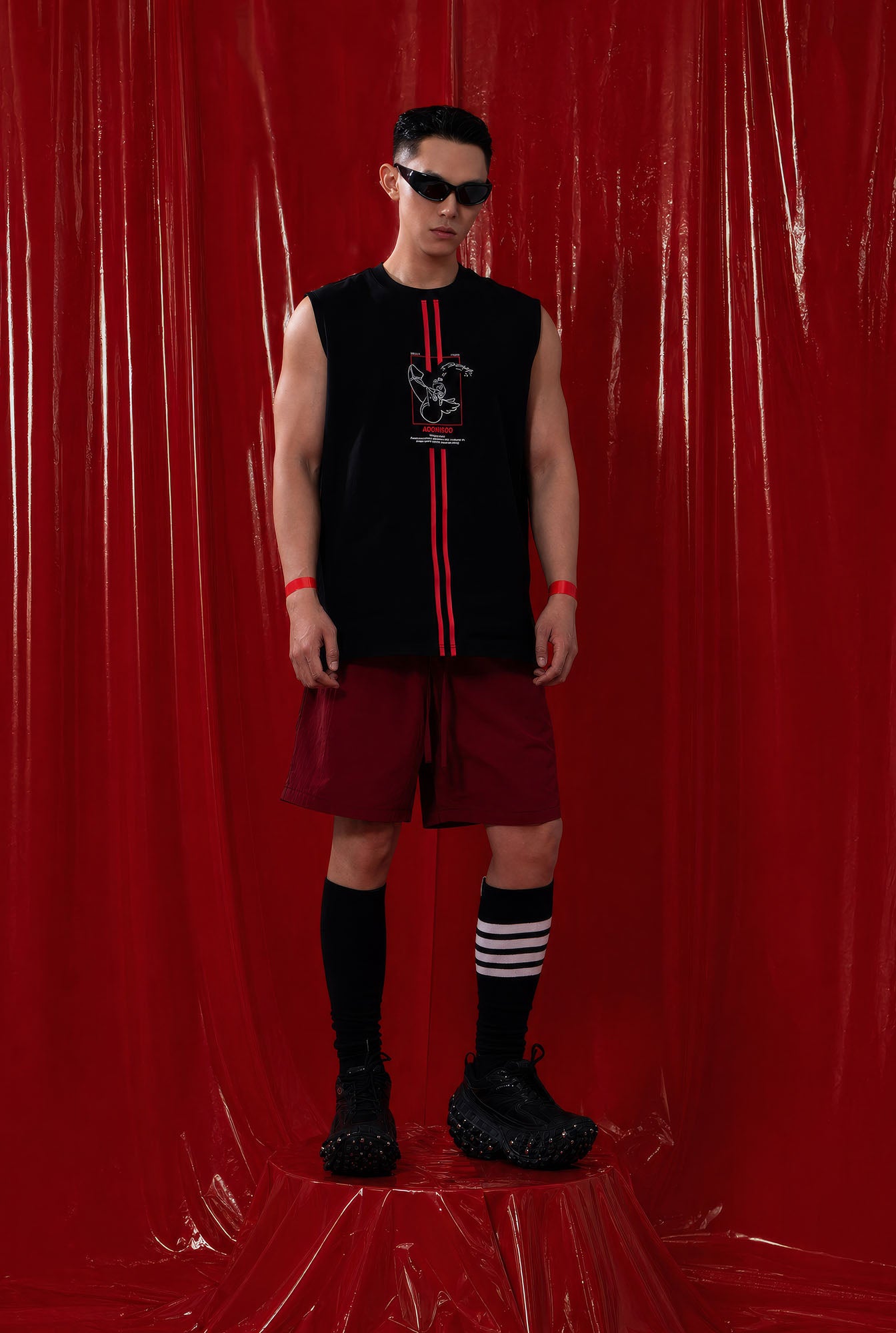 CLP Contrast Stripe Graphic Oversized Vest, premium urban and streetwear designers apparel on PROJECTISR.com, CLP