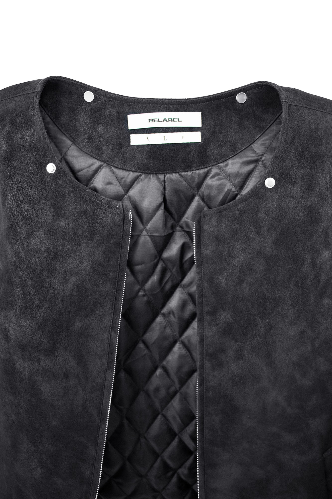 RELABEL Detachable Plush Scarf Hooded Suede Jacket Black, premium urban and streetwear designers apparel on PROJECTISR.com, RELABEL