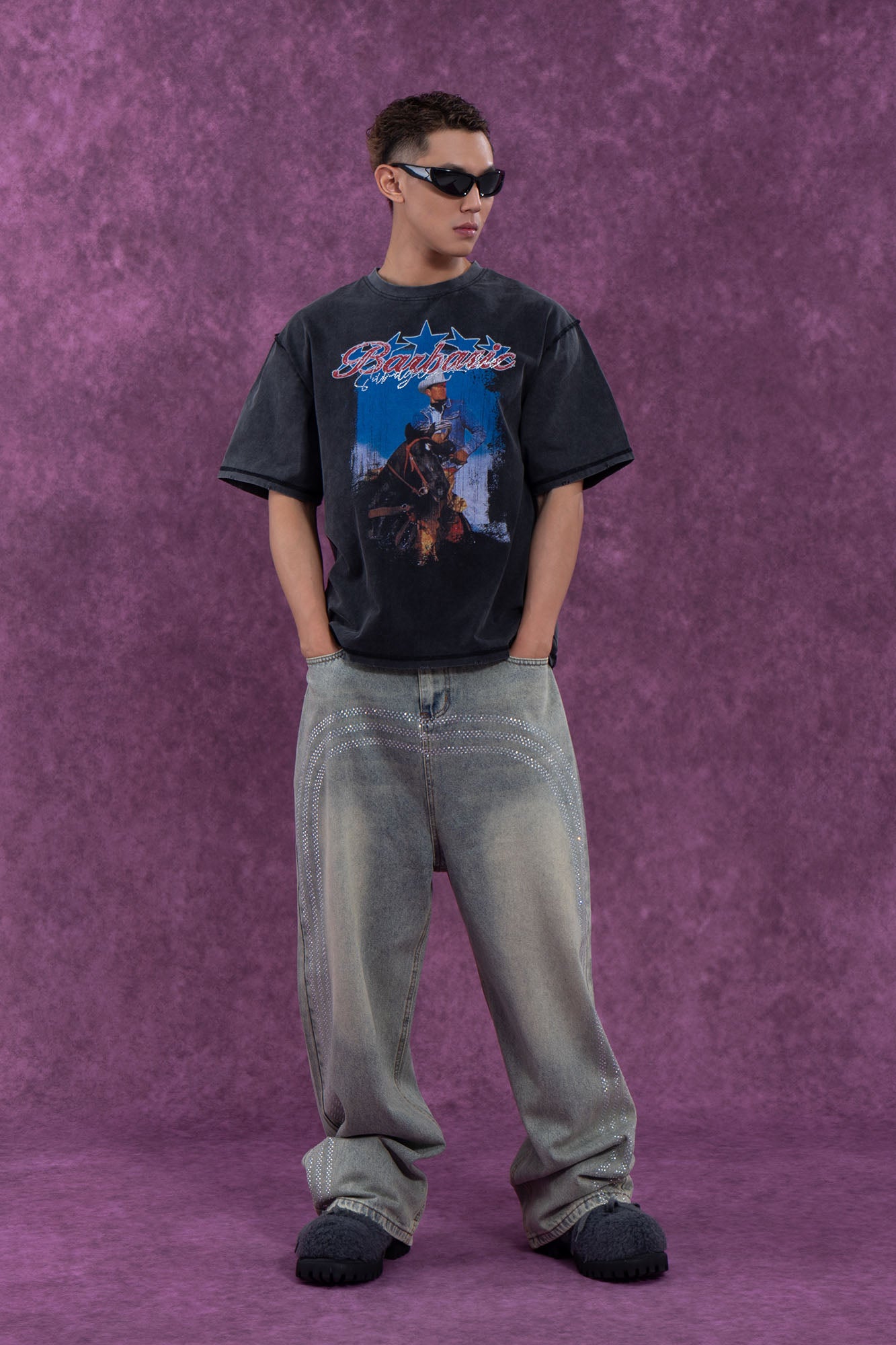 CLP Diamond Arc Washed Wide-Leg Jeans, premium urban and streetwear designers apparel on PROJECTISR.com, CLP