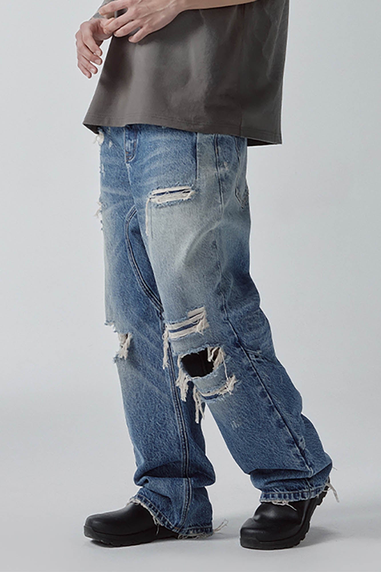 F2CE Ripped Curved Spliced Jeans, premium urban and streetwear designers apparel on PROJECTISR.com, F2CE