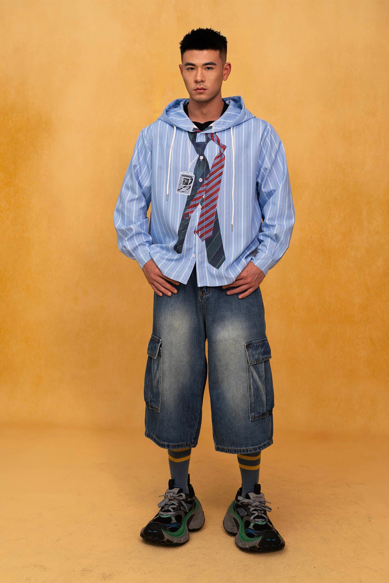 CLP Retro Multi-Pocket Knee-Length Denim Shorts, premium urban and streetwear designers apparel on PROJECTISR.com, CLP