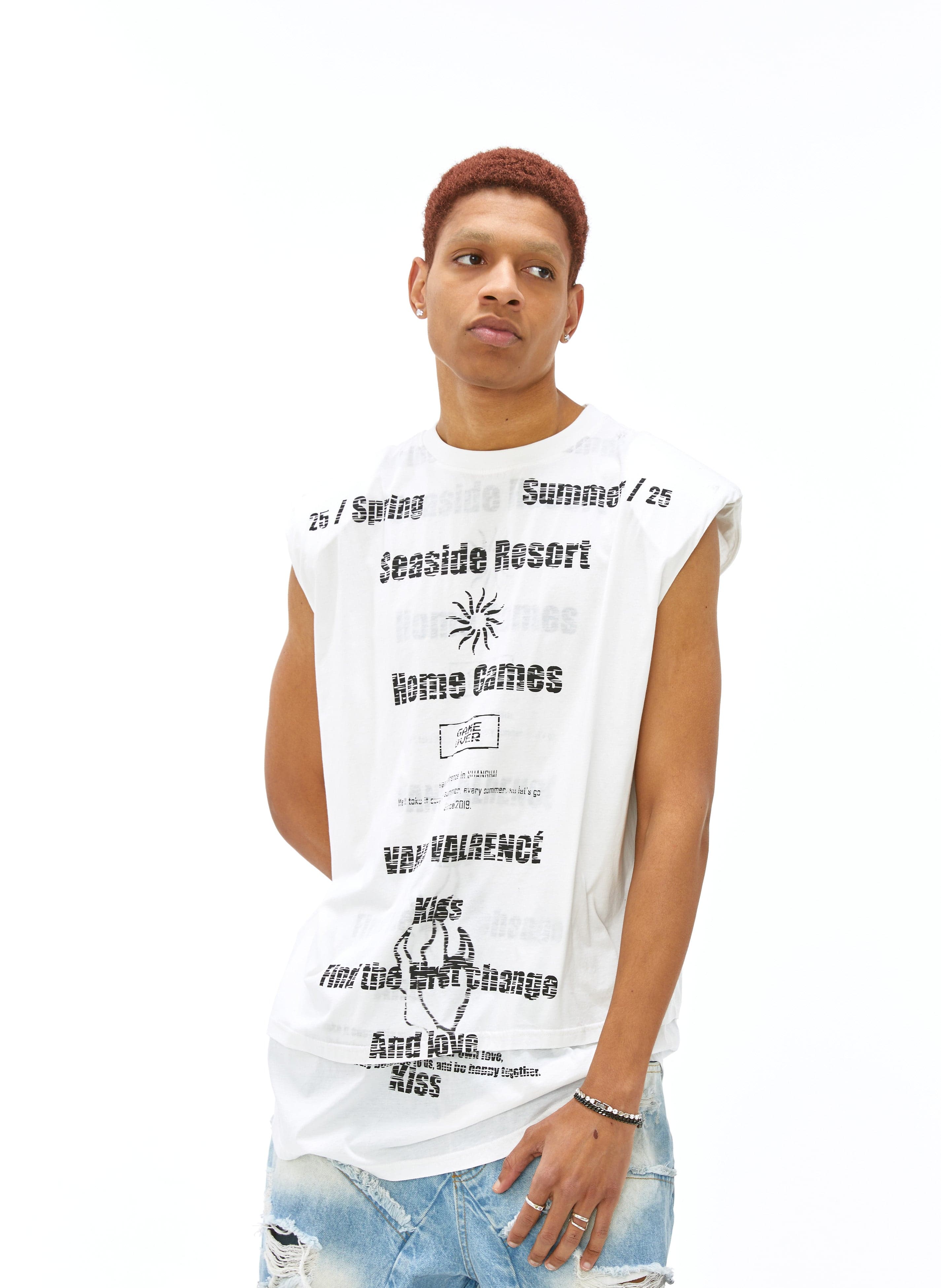 VANN VALRENCE Statement Padded Cotton Sleeveless Tee