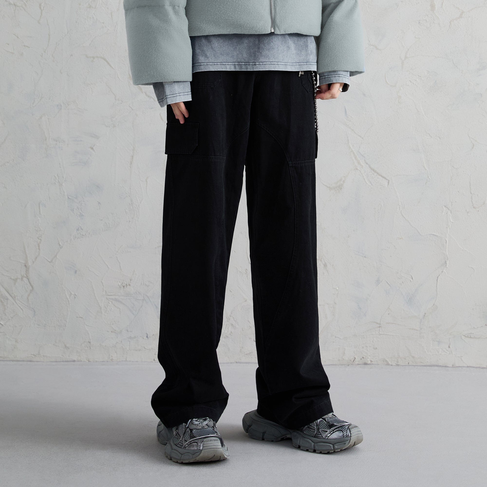 ORGANIC EMOTION Deconstructed Layered-pocket Button Pants, premium urban and streetwear designers apparel on PROJECTISR.com, ORGANIC EMOTION