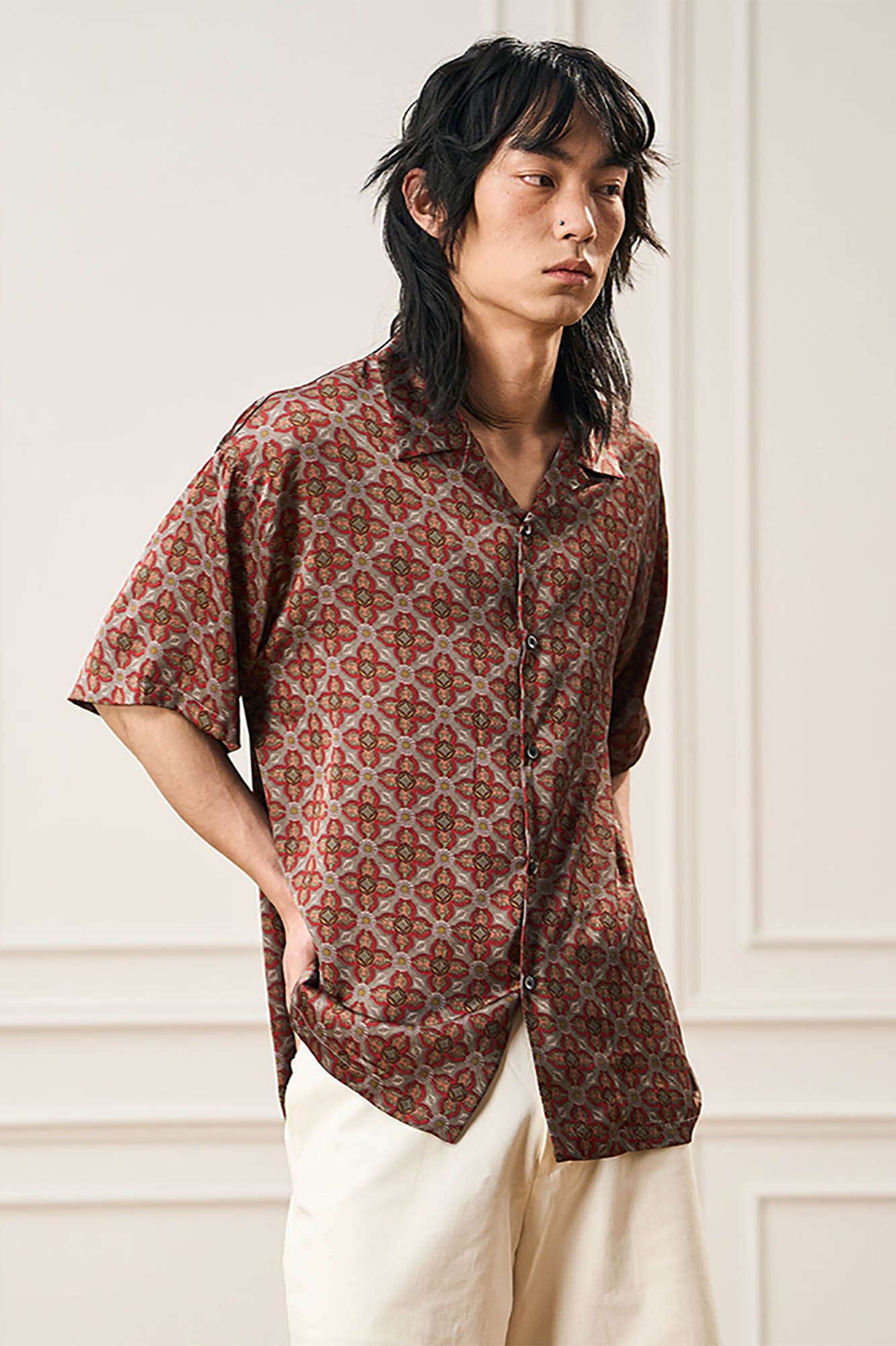 EPIC POETRY Medieval Tile Cuban Half Shirt, premium urban and streetwear designers apparel on PROJECTISR.com, EPIC POETRY