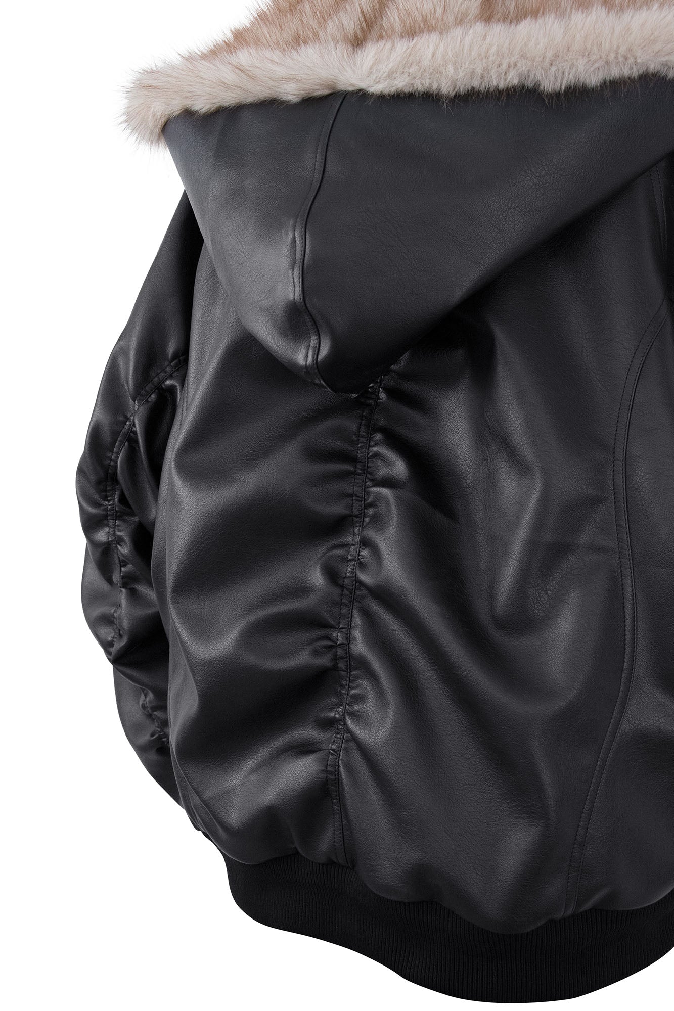 RELABEL Detachable Plush Scarf Ruched Hooded Jacket Black, premium urban and streetwear designers apparel on PROJECTISR.com, RELABEL