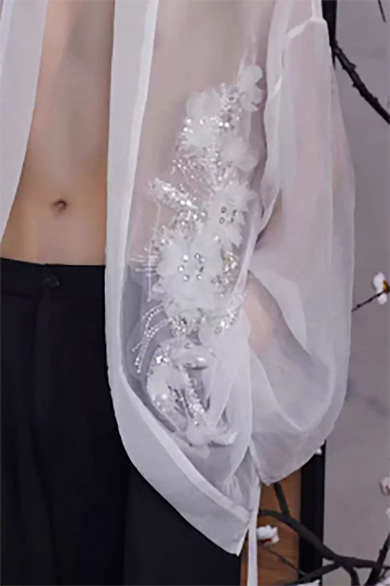 JIECHI Feathered Sequin Sheer Kimono Jacket, premium urban and streetwear designers apparel on PROJECTISR.com, JIECHI
