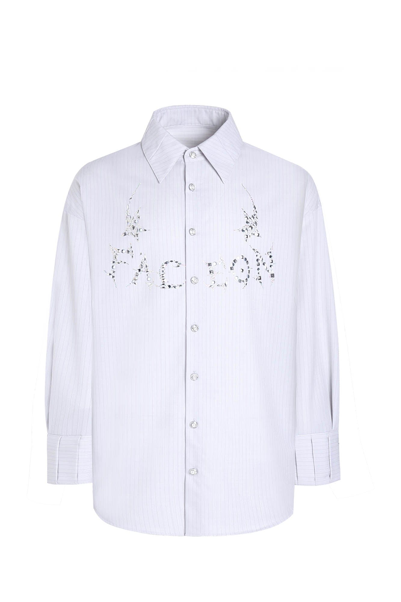 FACEONLAB Pinstriped Rivet Diamond Shirt, premium urban and streetwear designers apparel on PROJECTISR.com, FACEONLAB