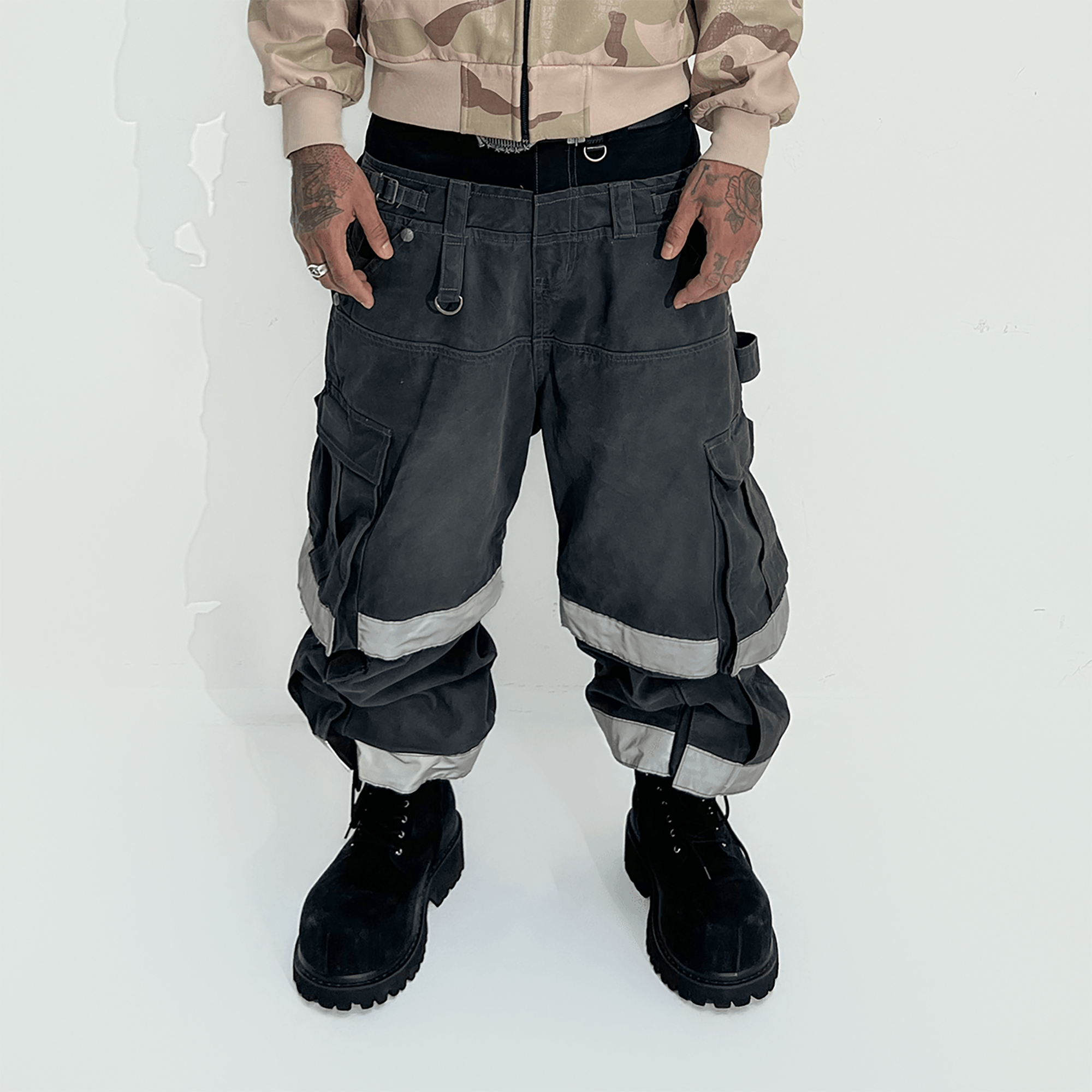 TECNINEGROUP Detachable Reflective Firefighter Cargo Pants Gray