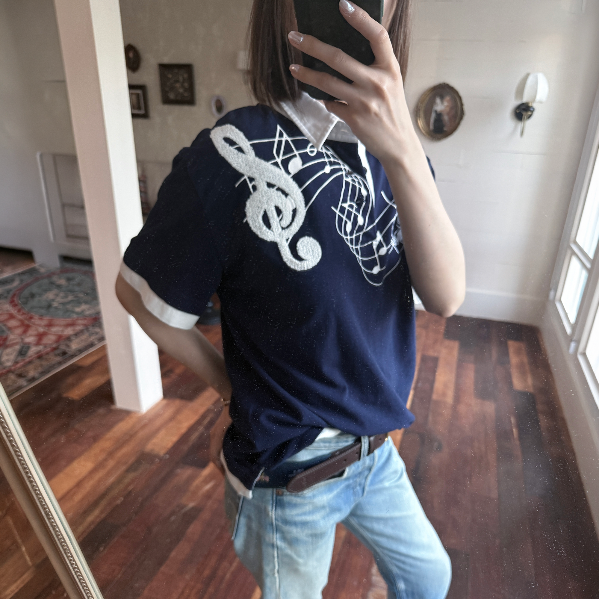 TRECLUB Music Note Embroidered Polo T-Shirt