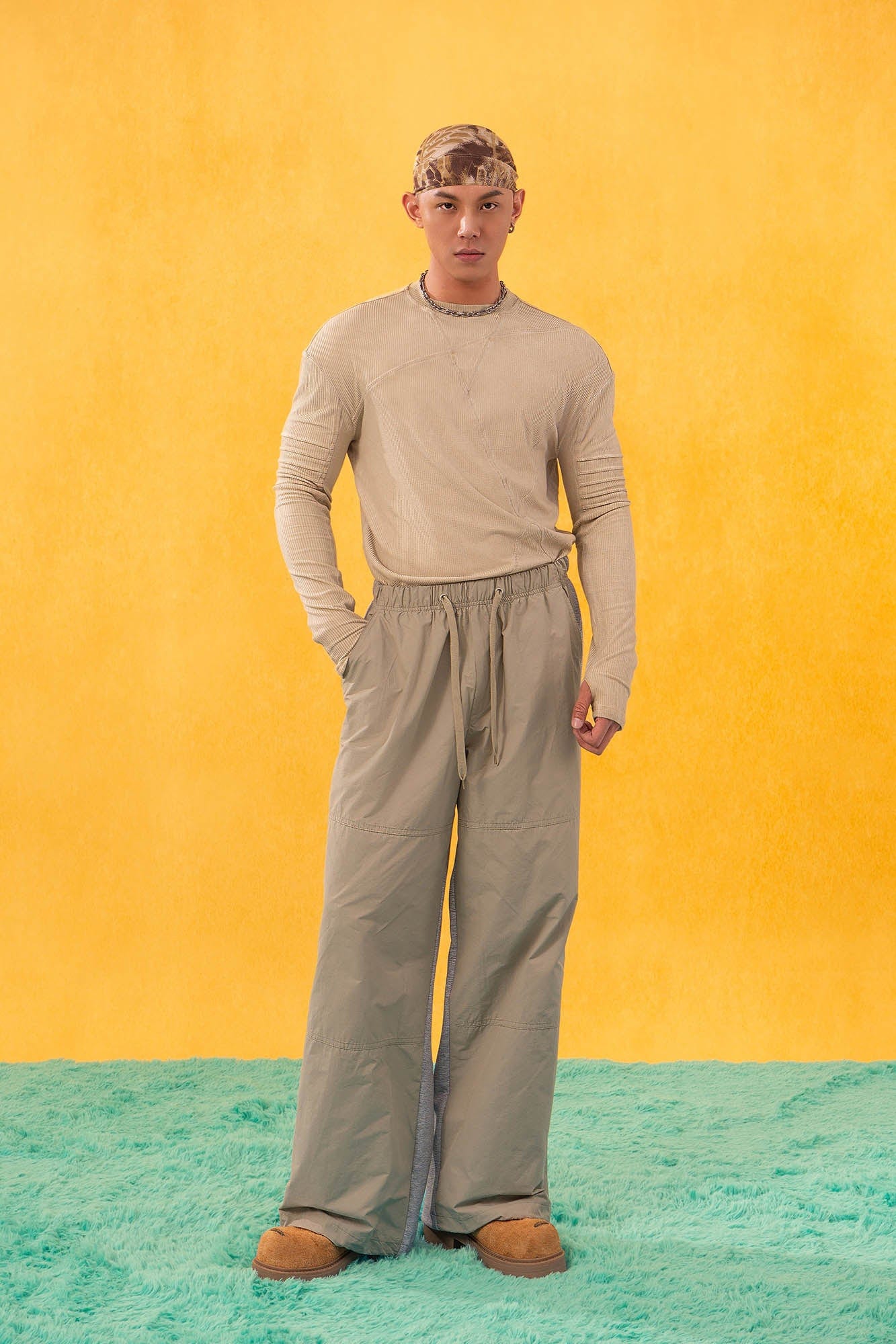 CLP Contrast Panel Drawstring Straight-Leg Pants, premium urban and streetwear designers apparel on PROJECTISR.com, CLP