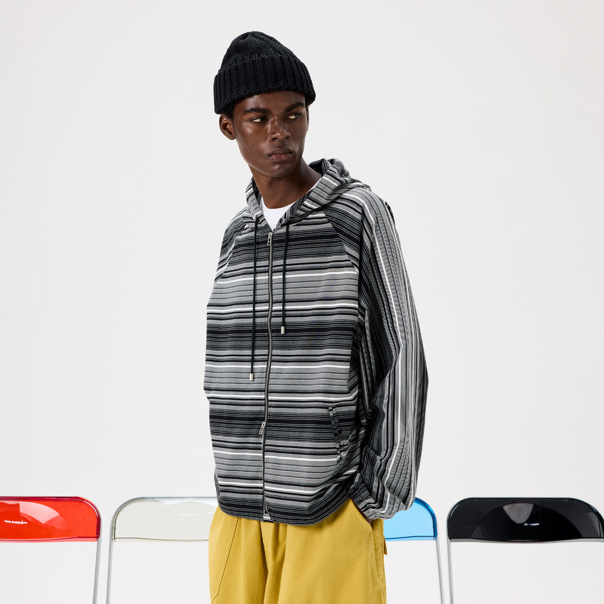 UNLIMITED MOTE Striped Raglan Zip-Up Hoodie, premium urban and streetwear designers apparel on PROJECTISR.com, UNLIMITED MOTE