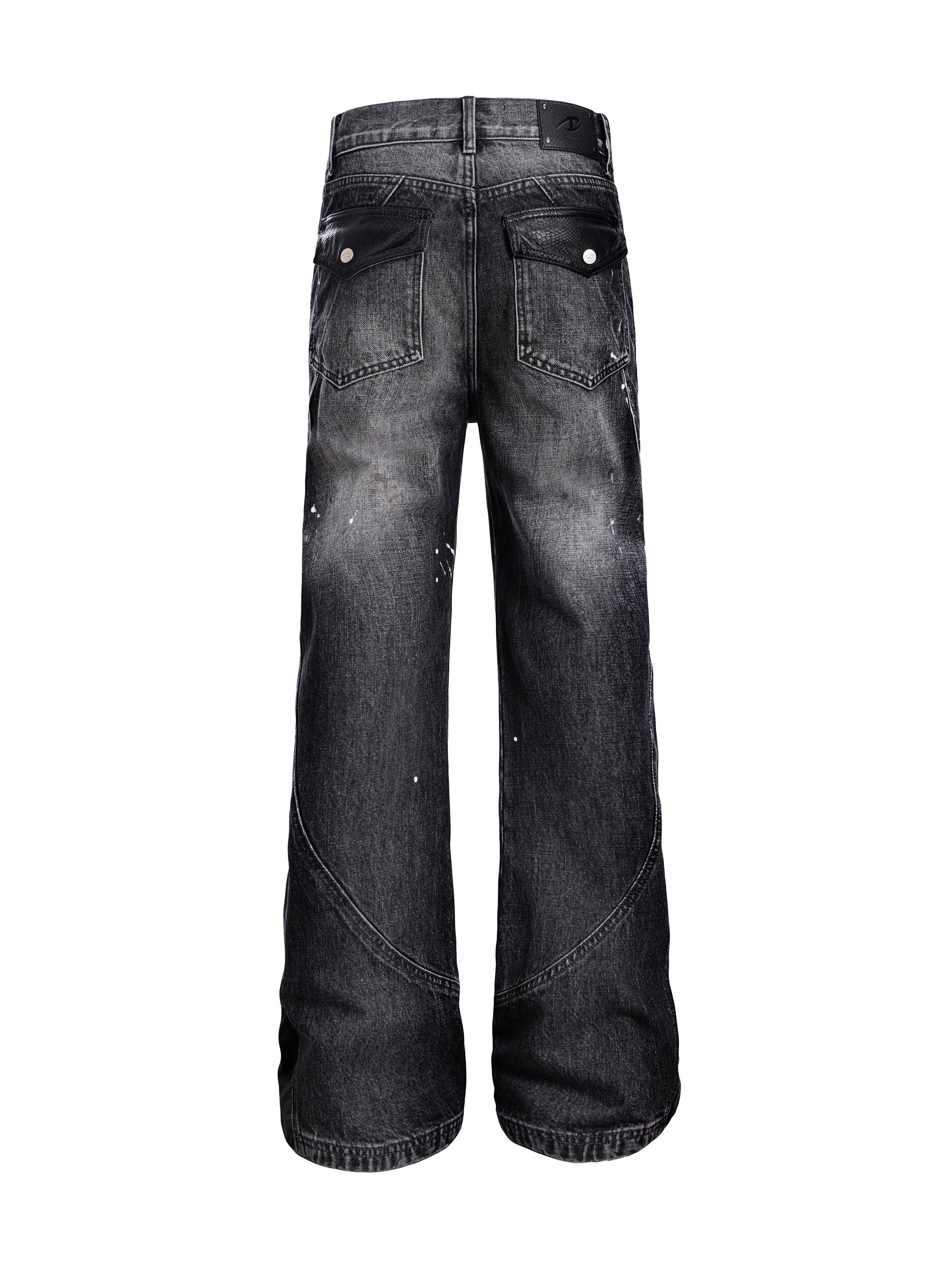 CATSSTAC Washed Panel Paint-Stain Wide-Leg Jeans, premium urban and streetwear designers apparel on PROJECTISR.com, CATSSTAC