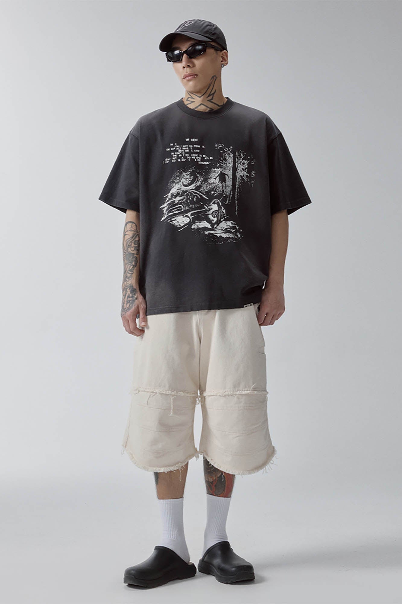 F2CE Layered Spliced Frayed-Edge Shorts, premium urban and streetwear designers apparel on PROJECTISR.com, F2CE