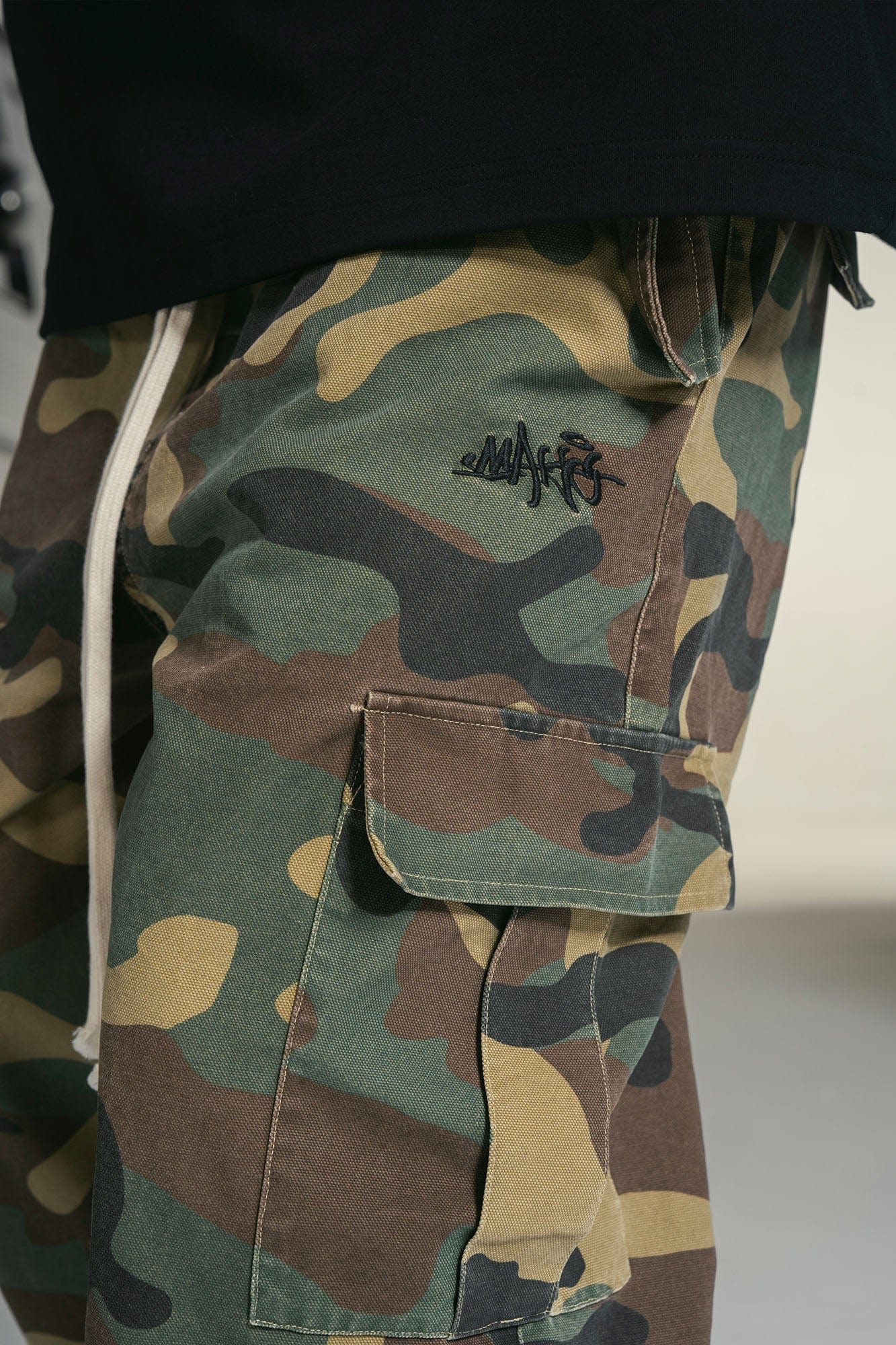 MAKEMORE Camo Drawstring Cargo Sweatpants, premium urban and streetwear designers apparel on PROJECTISR.com, MAKEMORE