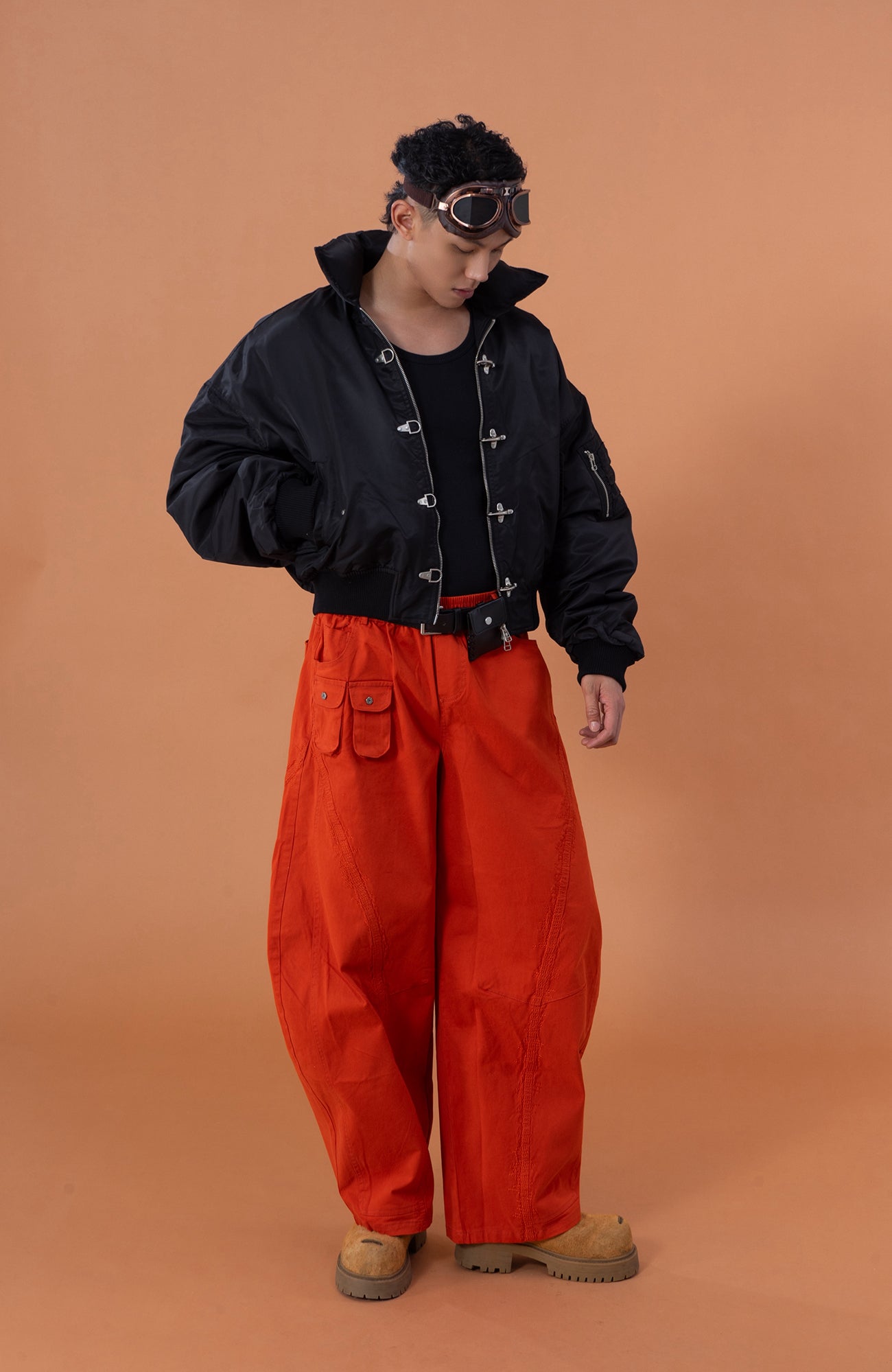 CLP Zigzag Contrast-Stitch Wide-Leg Pants