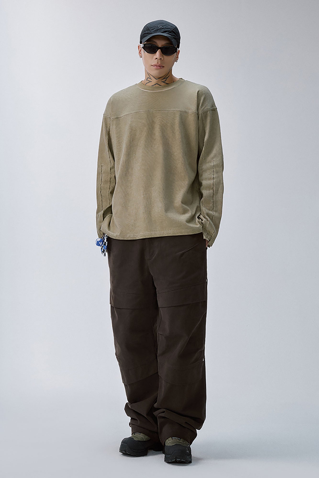 F2CE Distressed Panel-Stitched Long-Sleeve Tee
