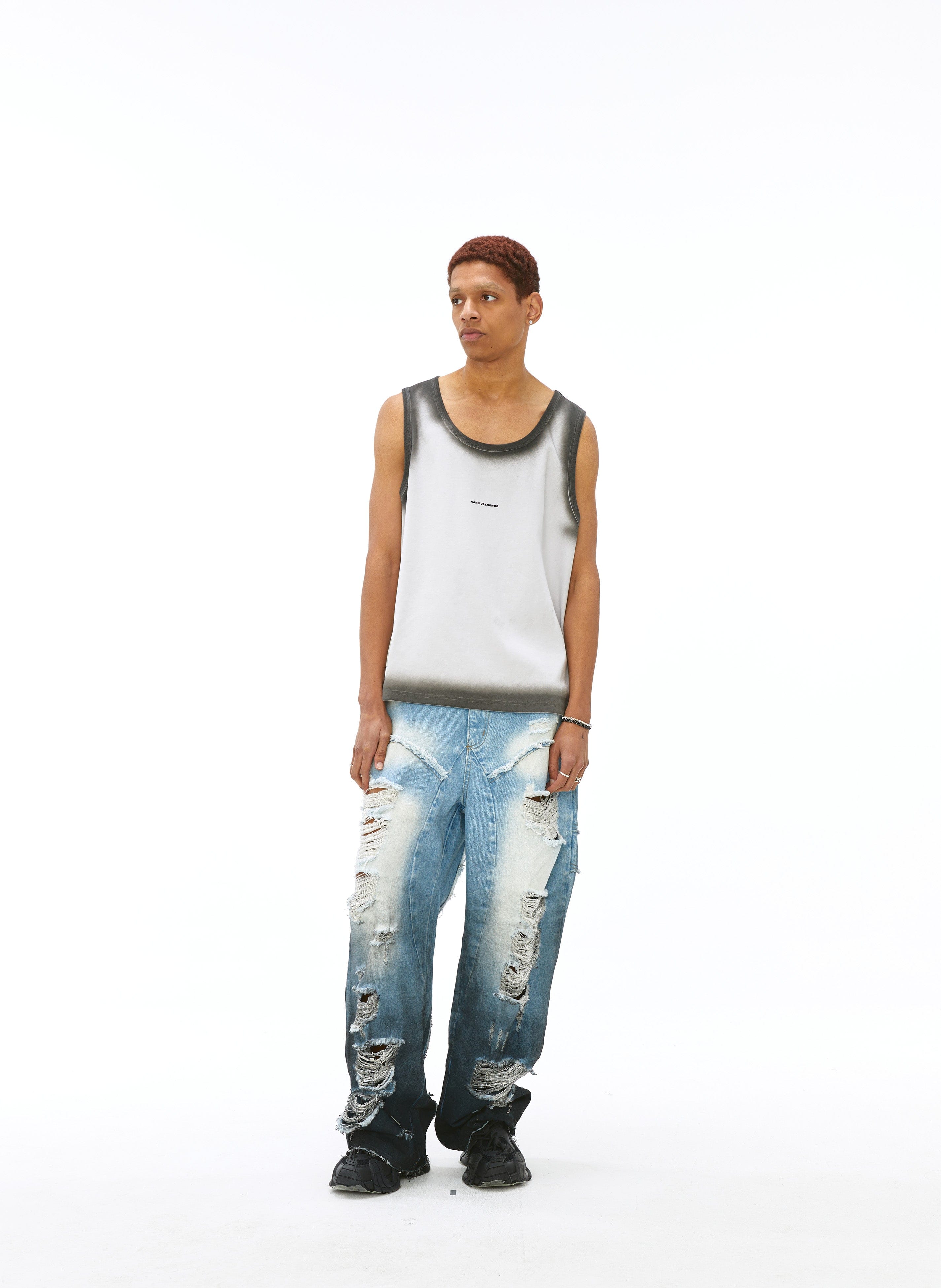 VANN VALRENCE Distressed Edge-Sprayed Oversized Tank Top