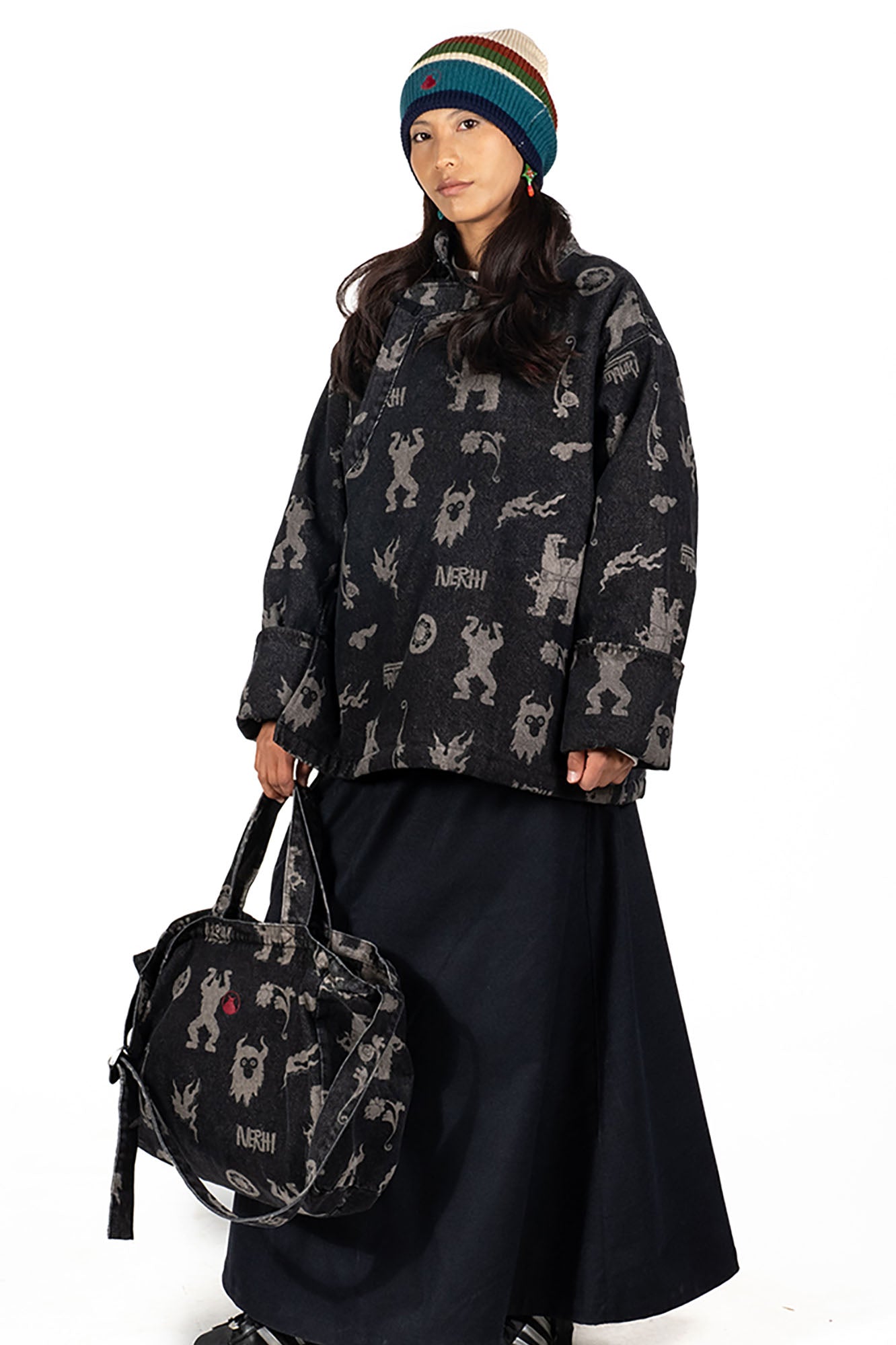 NERHI Tribal Totem Fleece Denim Jacket