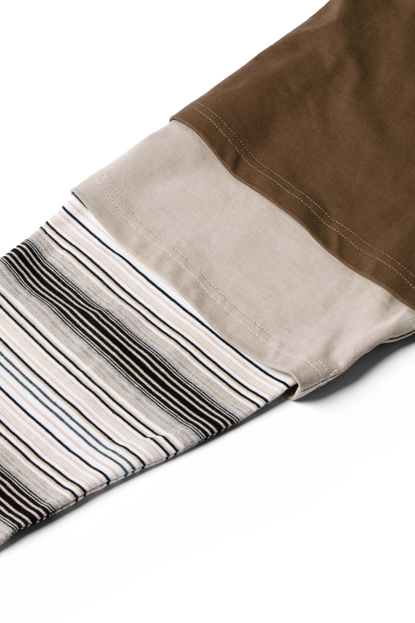 RELABEL Layered Stripe-Sleeve Lace-Up Sweatshirt Brown, premium urban and streetwear designers apparel on PROJECTISR.com, RELABEL