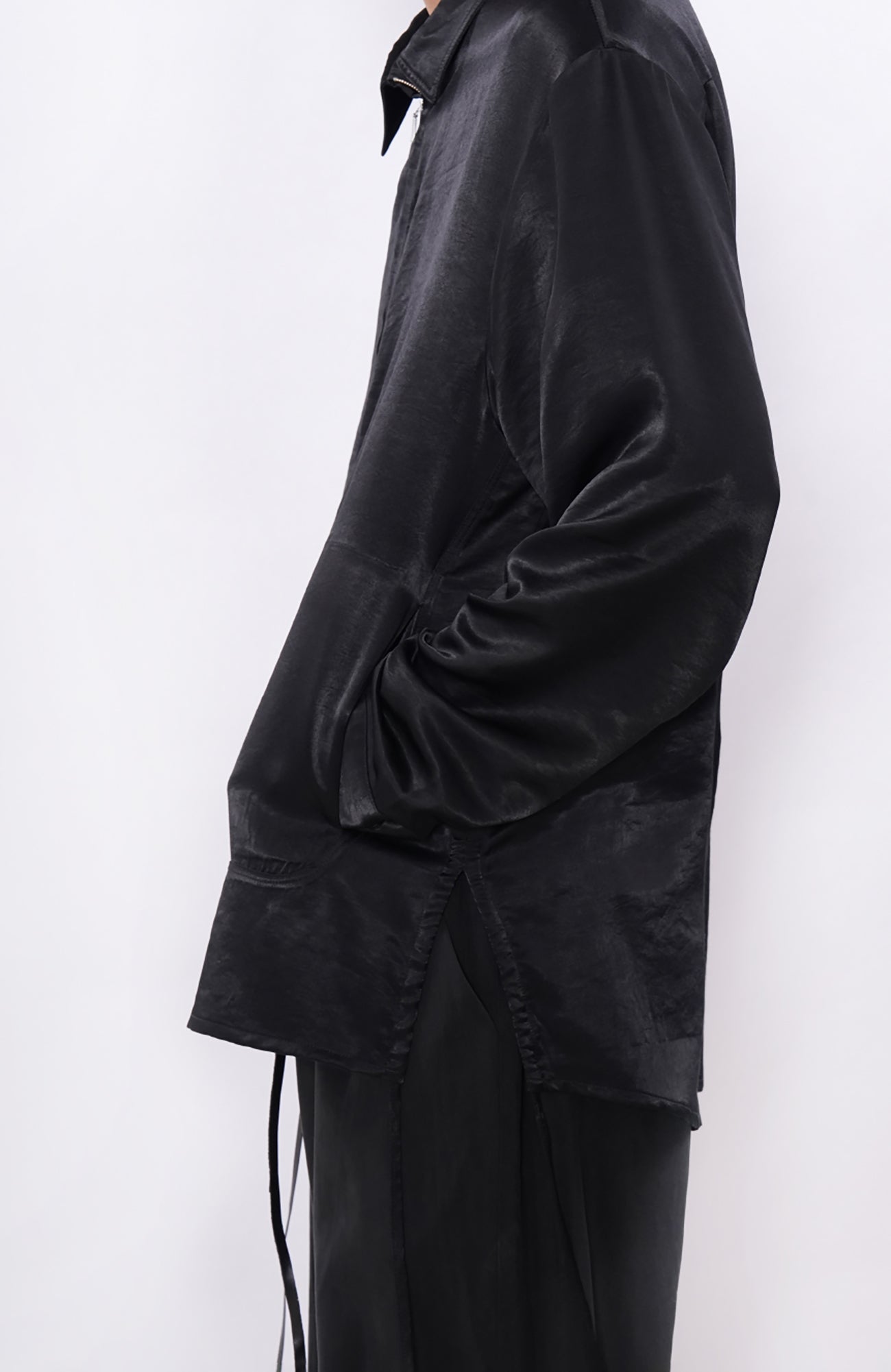 7440 37 1 Satin-Sheen Side-Drawstring Zip Shirt, premium urban and streetwear designers apparel on PROJECTISR.com, 7440 37 1