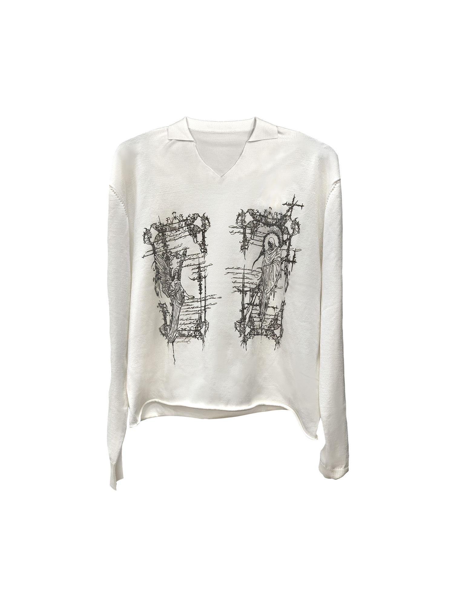 WANNA LAB Rune Graphic Long-Sleeve Polo Tee