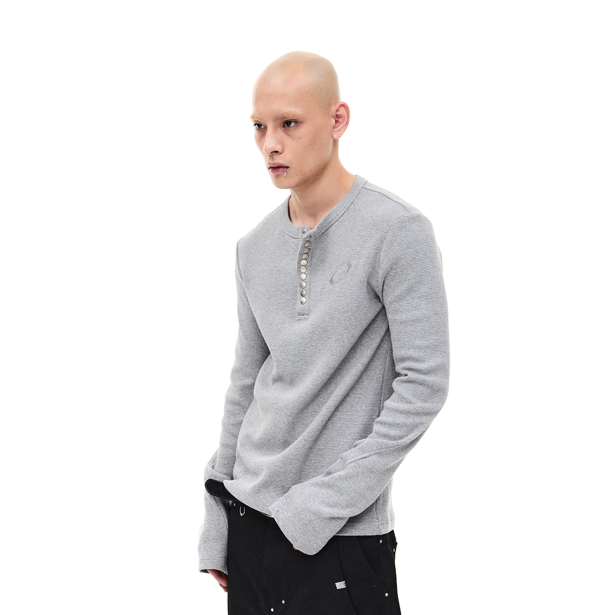 WHISTLEHUNTER Waffle-Knit Snap Henley Long-Sleeve Tee, premium urban and streetwear designers apparel on PROJECTISR.com, WHISTLEHUNTER