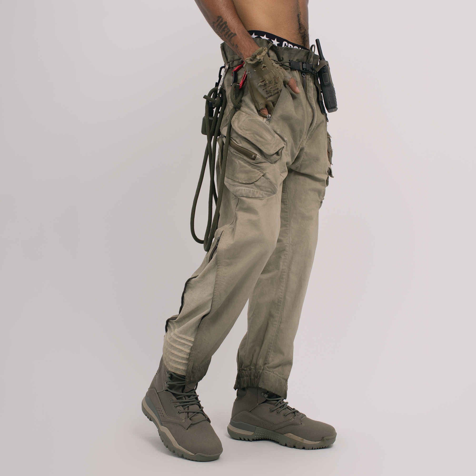 STEAM Distressed Multi-Pocket Utility Cargo Pants