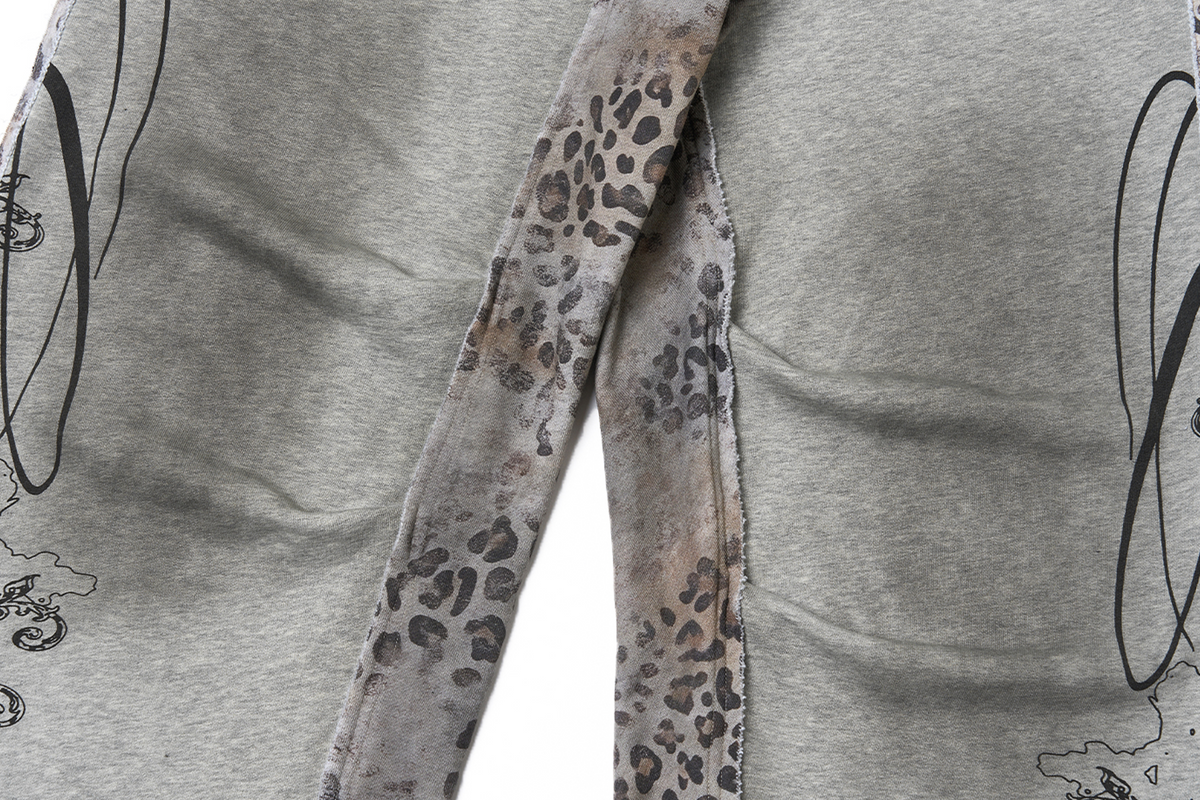 SAXGENWON Leopard Layered Frayed Paint-Splattered Sweatpants