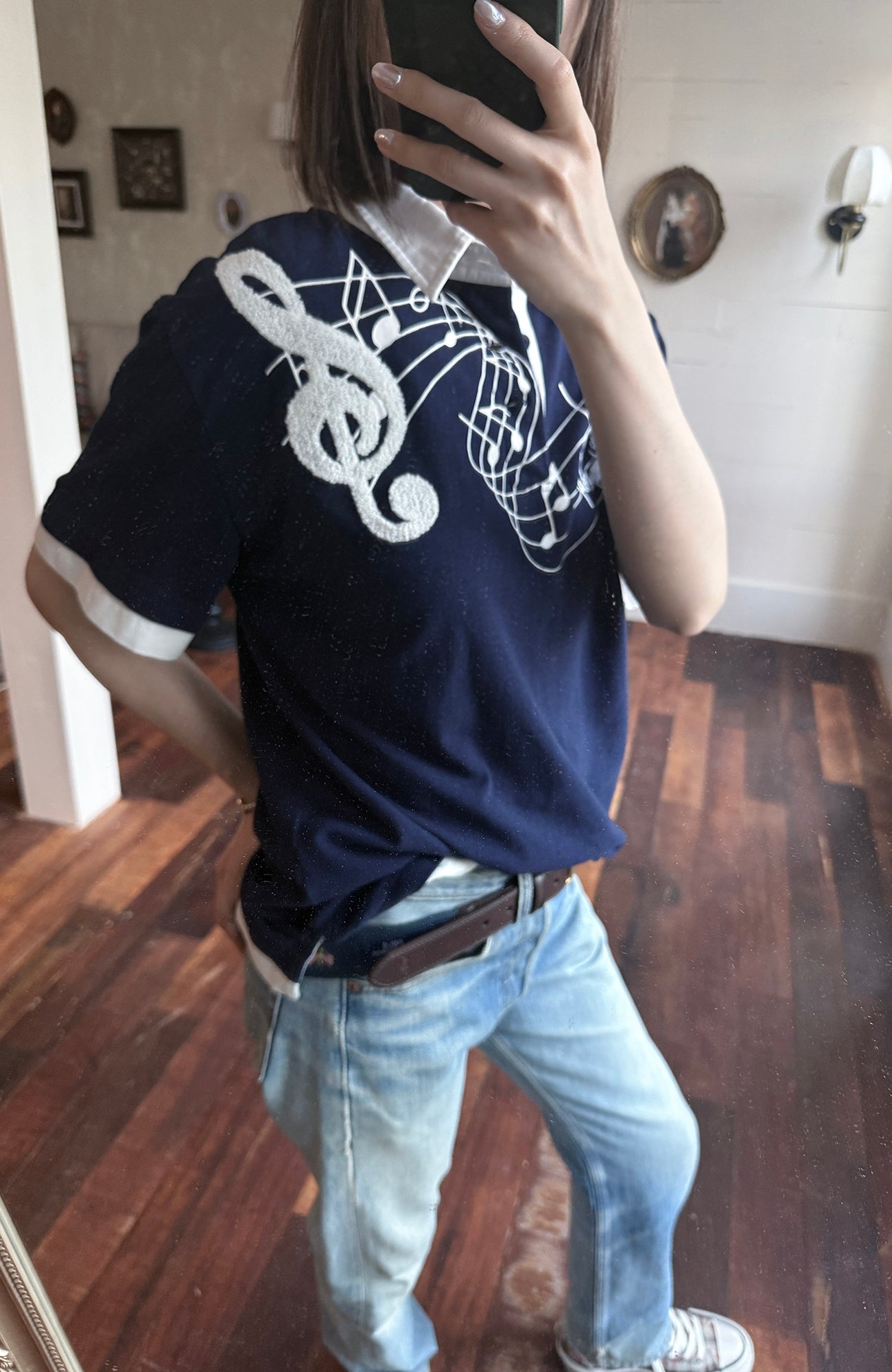 TRECLUB Music Note Embroidered Polo T-Shirt