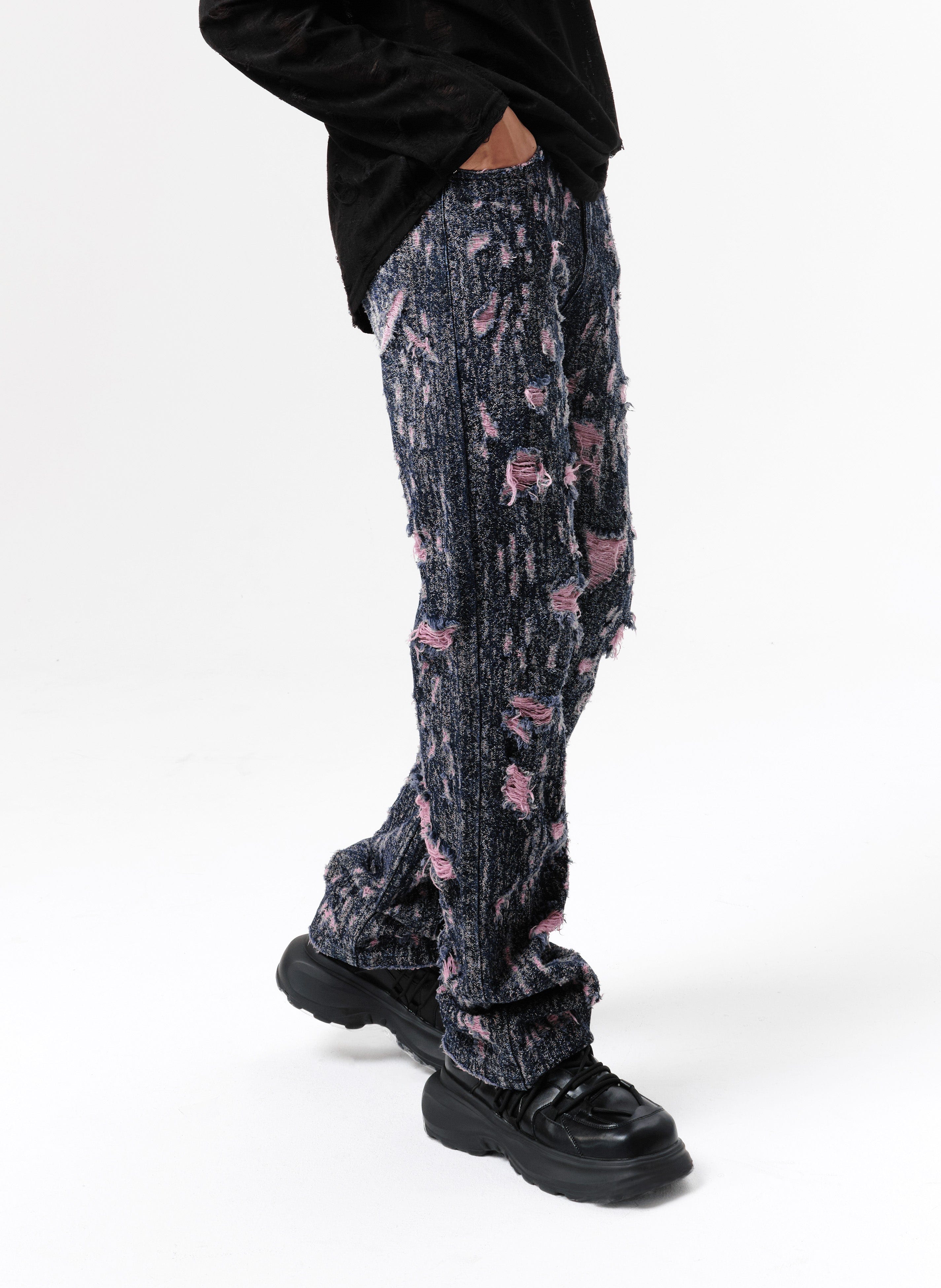 VANN VALRENCE Distressed Washed High-Waisted Straight-Leg Jeans