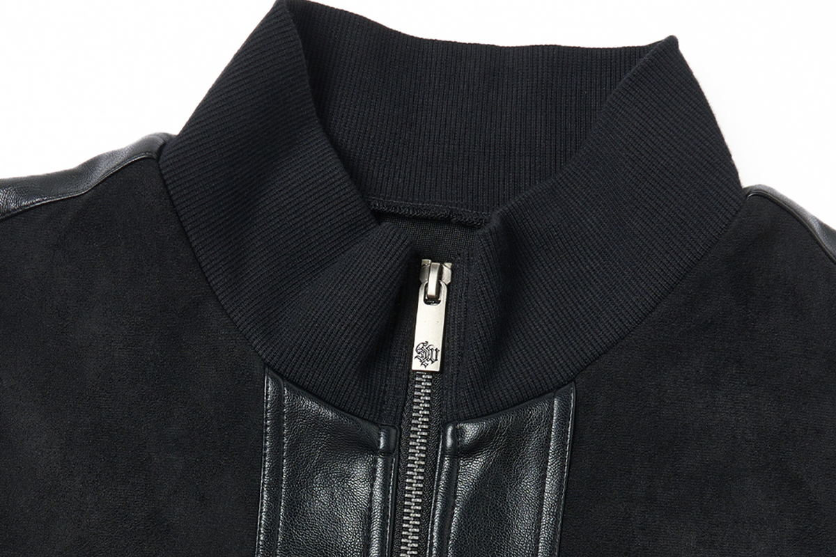 SAXGENWON Embroidered Spliced Suede Stand-Collar Jacket