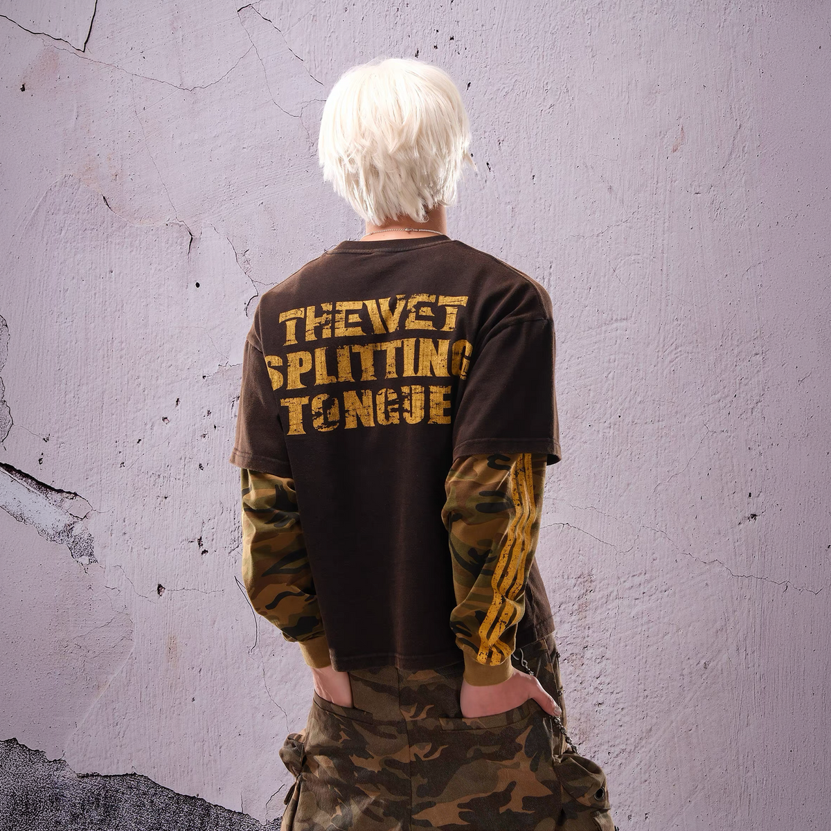 THEWET Camo Washed Layered Long-Sleeve Tee