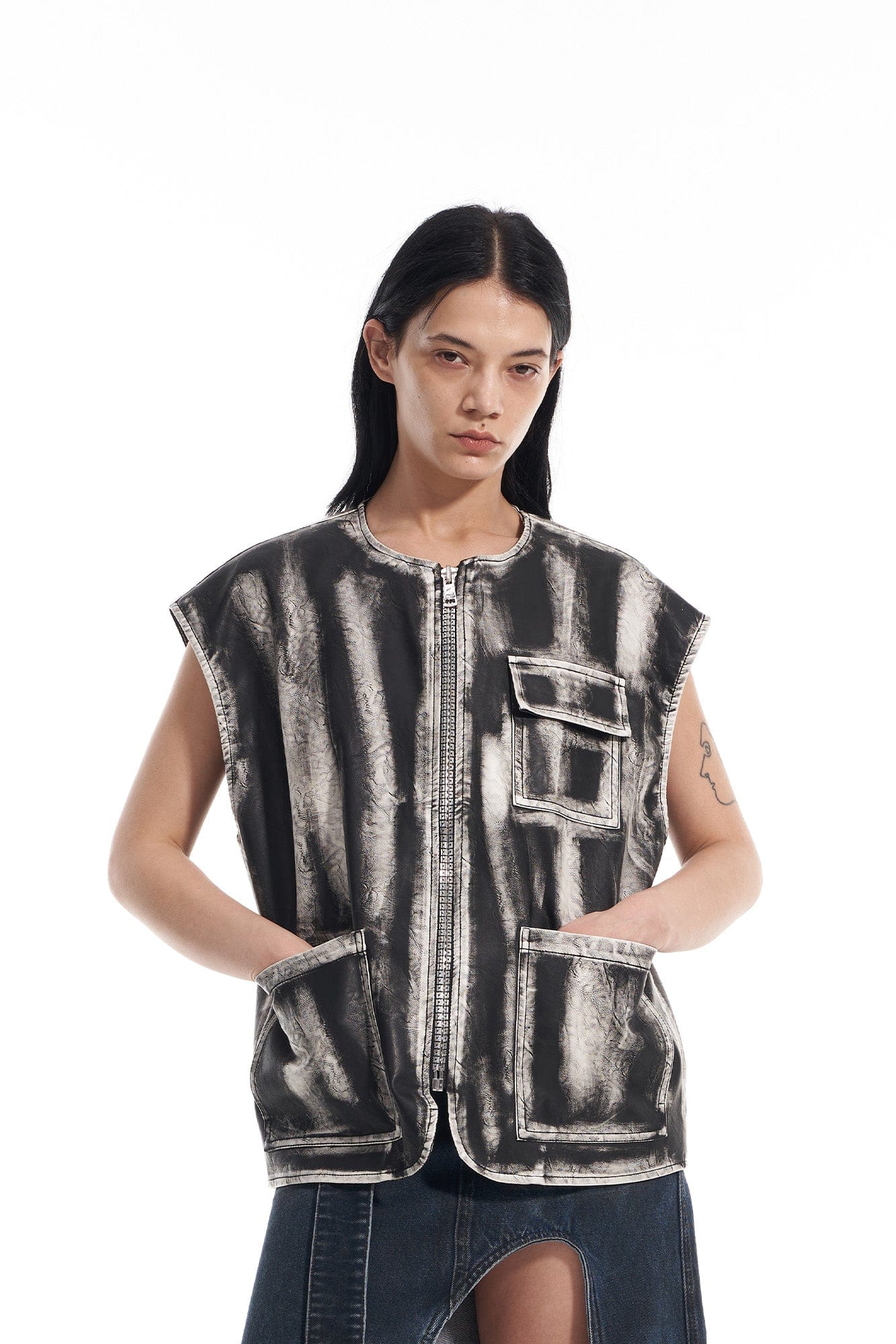 VANN VALRENCE Washed Grunge Paint Multi-Pocket Vest, premium urban and streetwear designers apparel on PROJECTISR.com, VANN VALRENCE