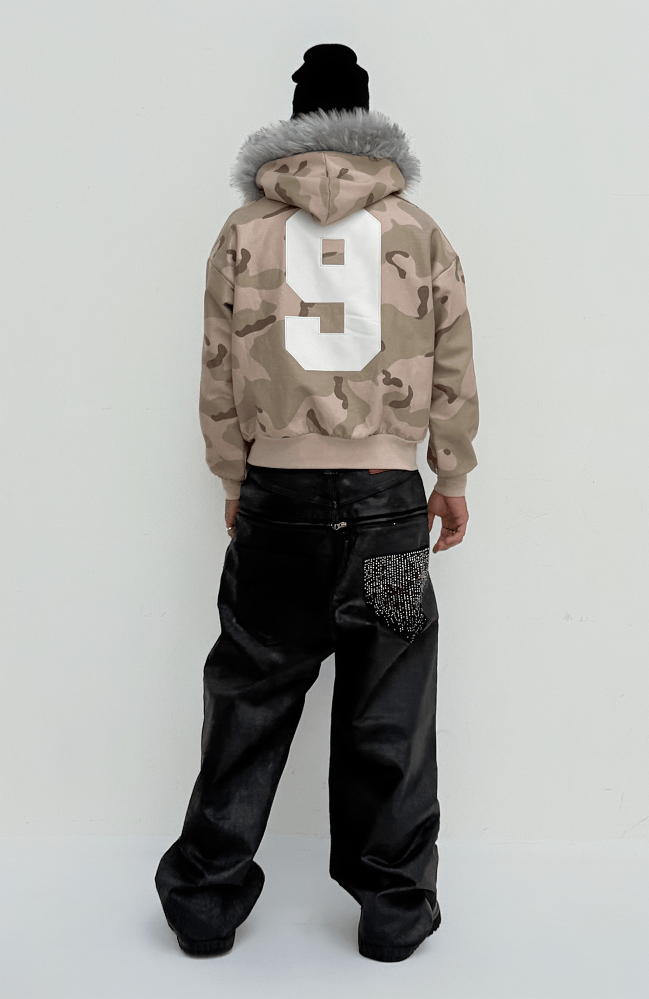 TECNINEGROUP Camo Waxed Faux Fur Hooded Jacket